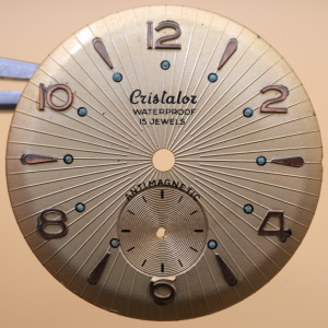 Cadran de montre doré AV 185 - CRISTALOR Ø28mm Index rosés [NOS] Watch Dial