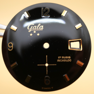 Cadran de montre Noir FHF 81-2 - GALA Ø30mm Index rosés [NOS] Watch Dial