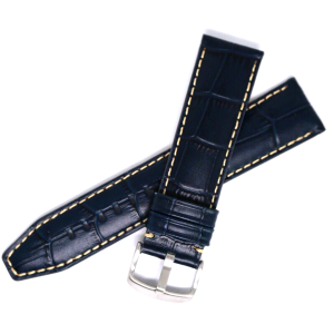 Bracelet Cuir Véritable 22 mm Bleu Marine ROCHET Façon alligator FAIT MAIN