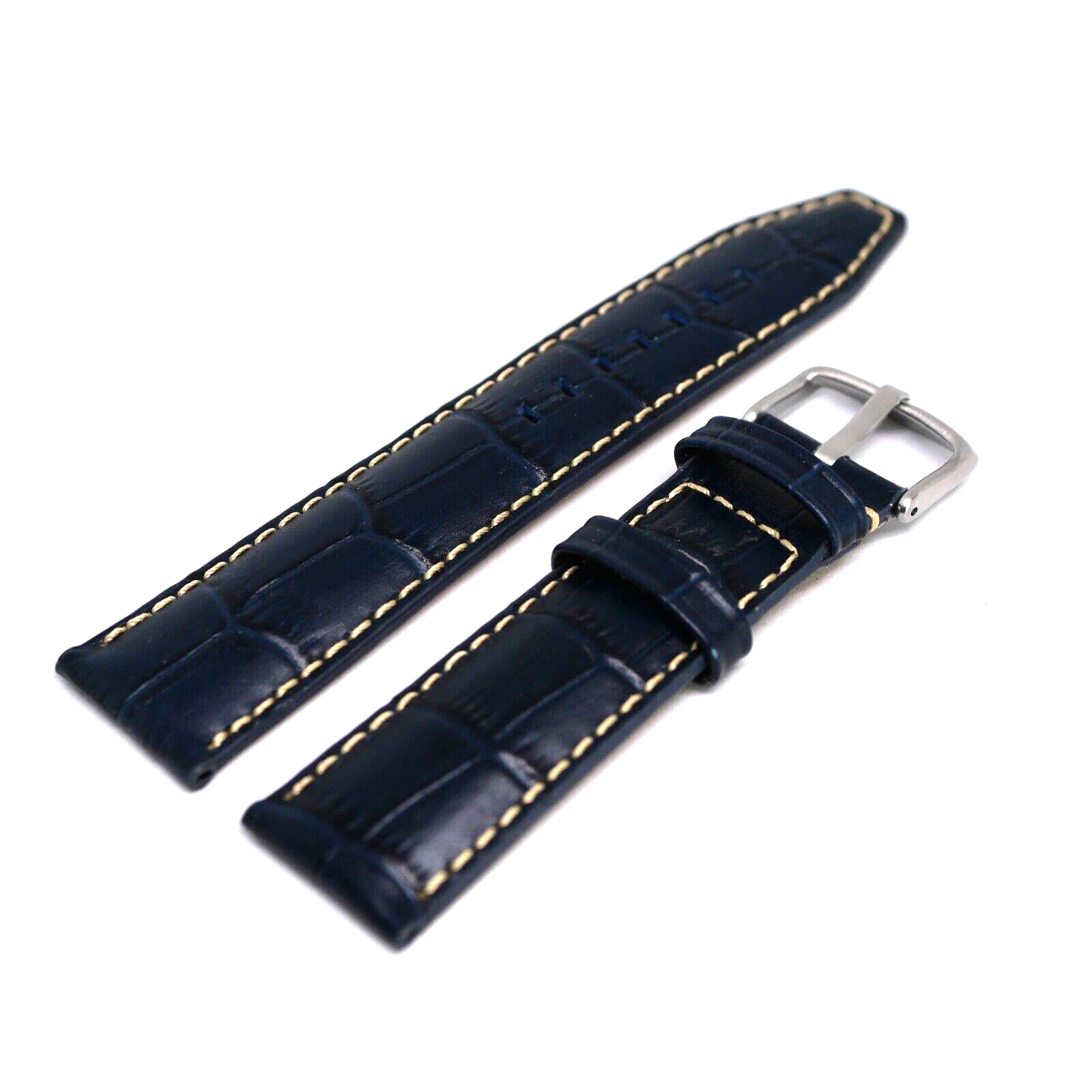 Bracelet Cuir Véritable 22 mm Bleu Marine ROCHET Façon alligator FAIT MAIN – Image 2