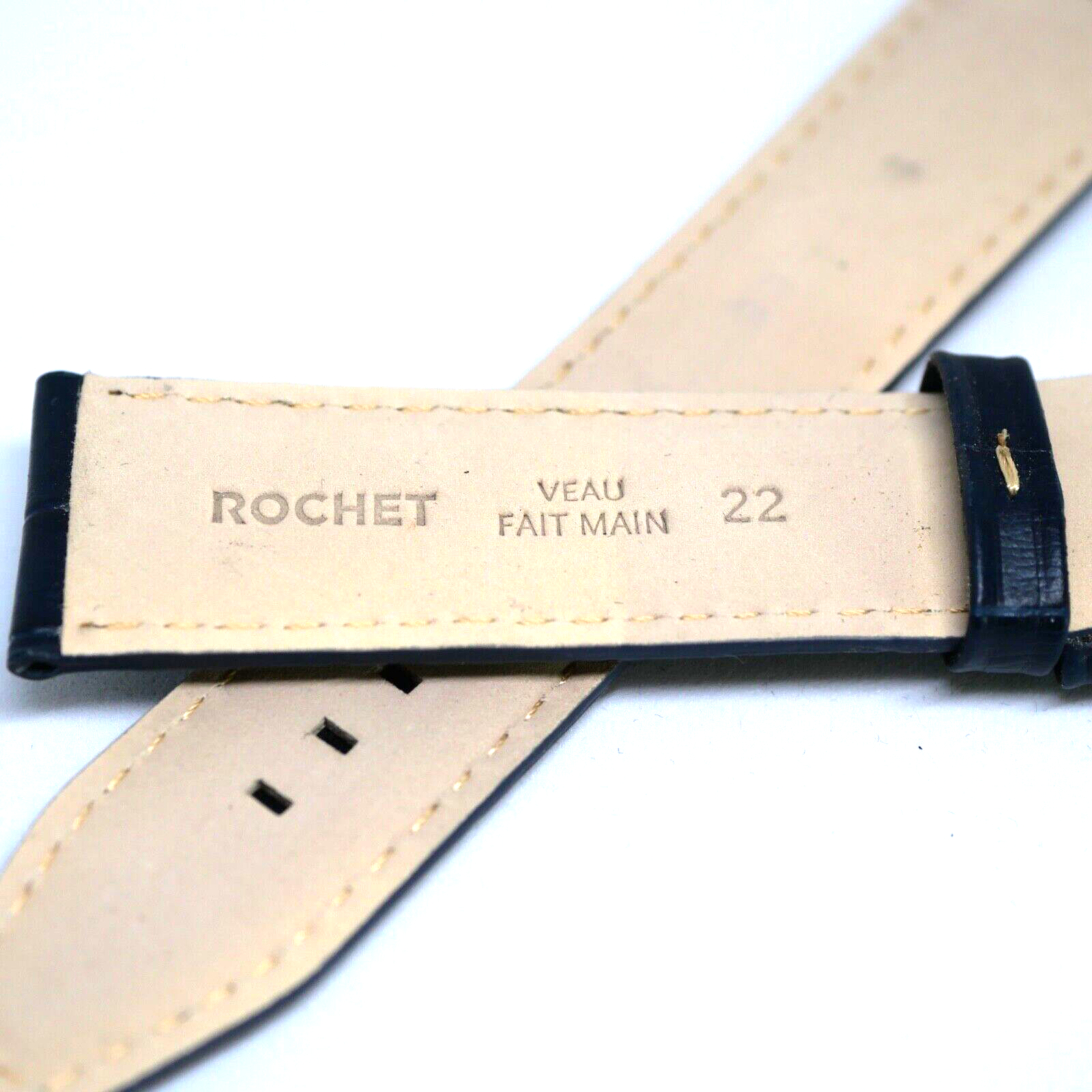 Bracelet Cuir Véritable 22 mm Bleu Marine ROCHET Façon alligator FAIT MAIN – Image 3