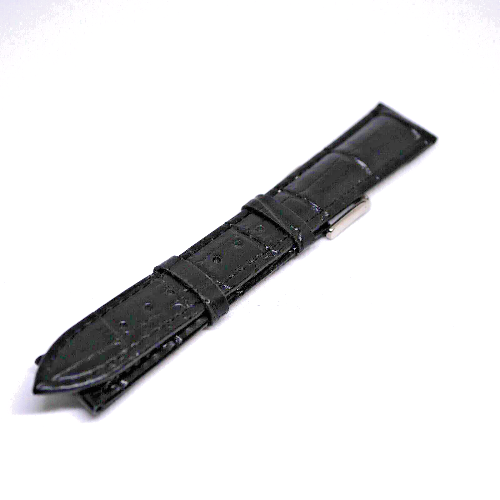 Bracelet Cuir Véritable 18 mm Noir Façon crocodile (Leather watch strap) – Image 2