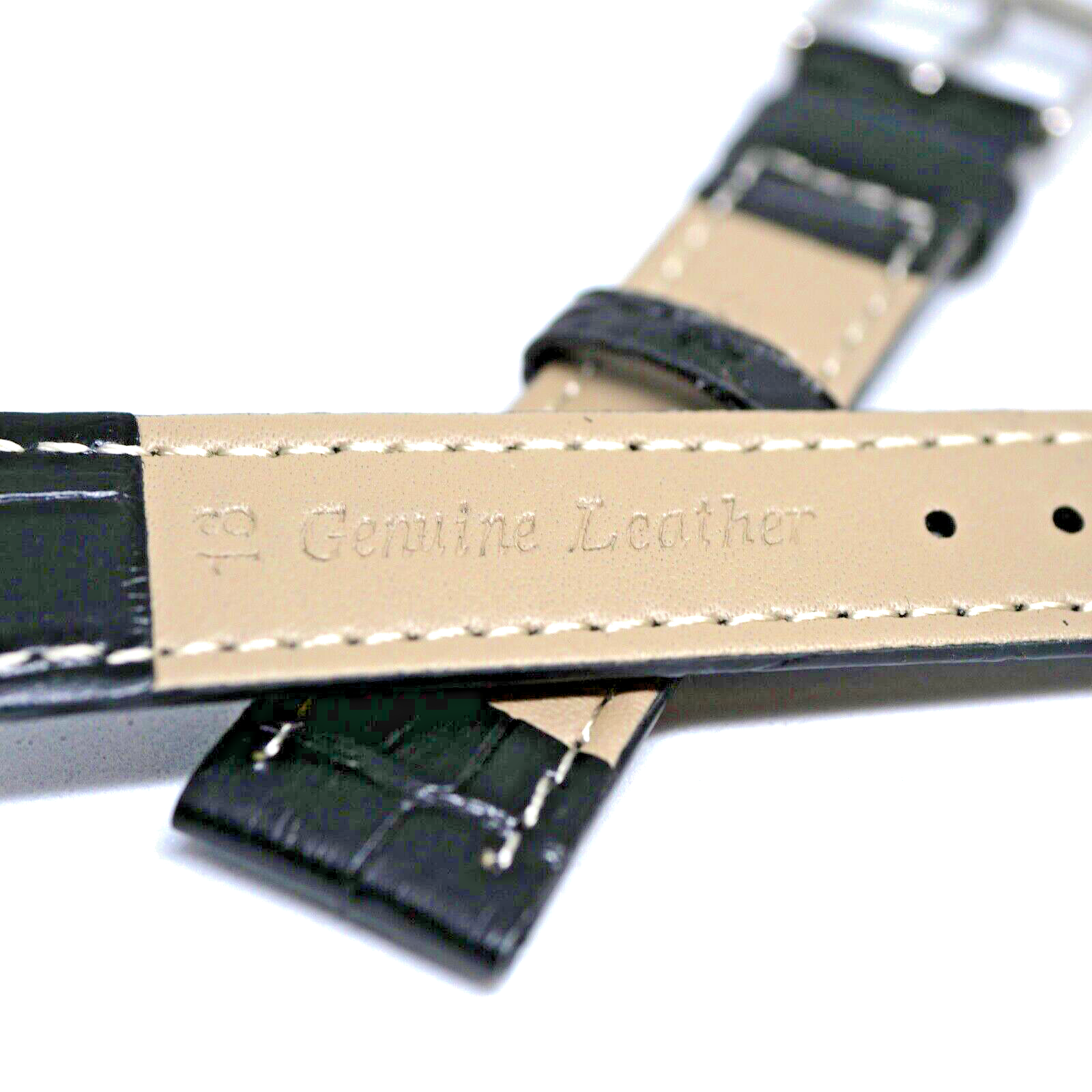 Bracelet Cuir Véritable 18 mm Noir Façon crocodile (Leather watch strap) – Image 3