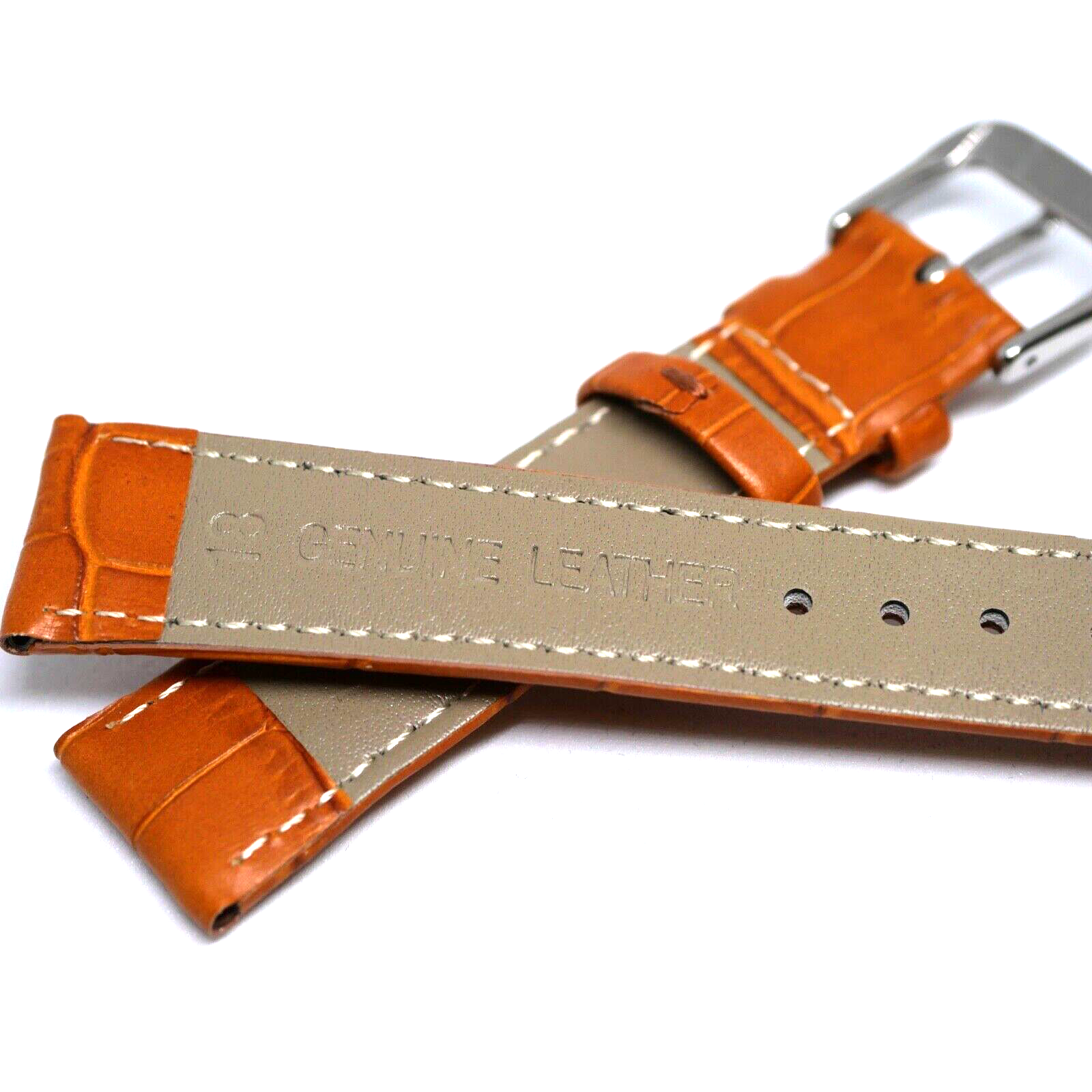 Bracelet Cuir Véritable 18 mm Marron clair Façon crocodile (Leather watch strap) – Image 3