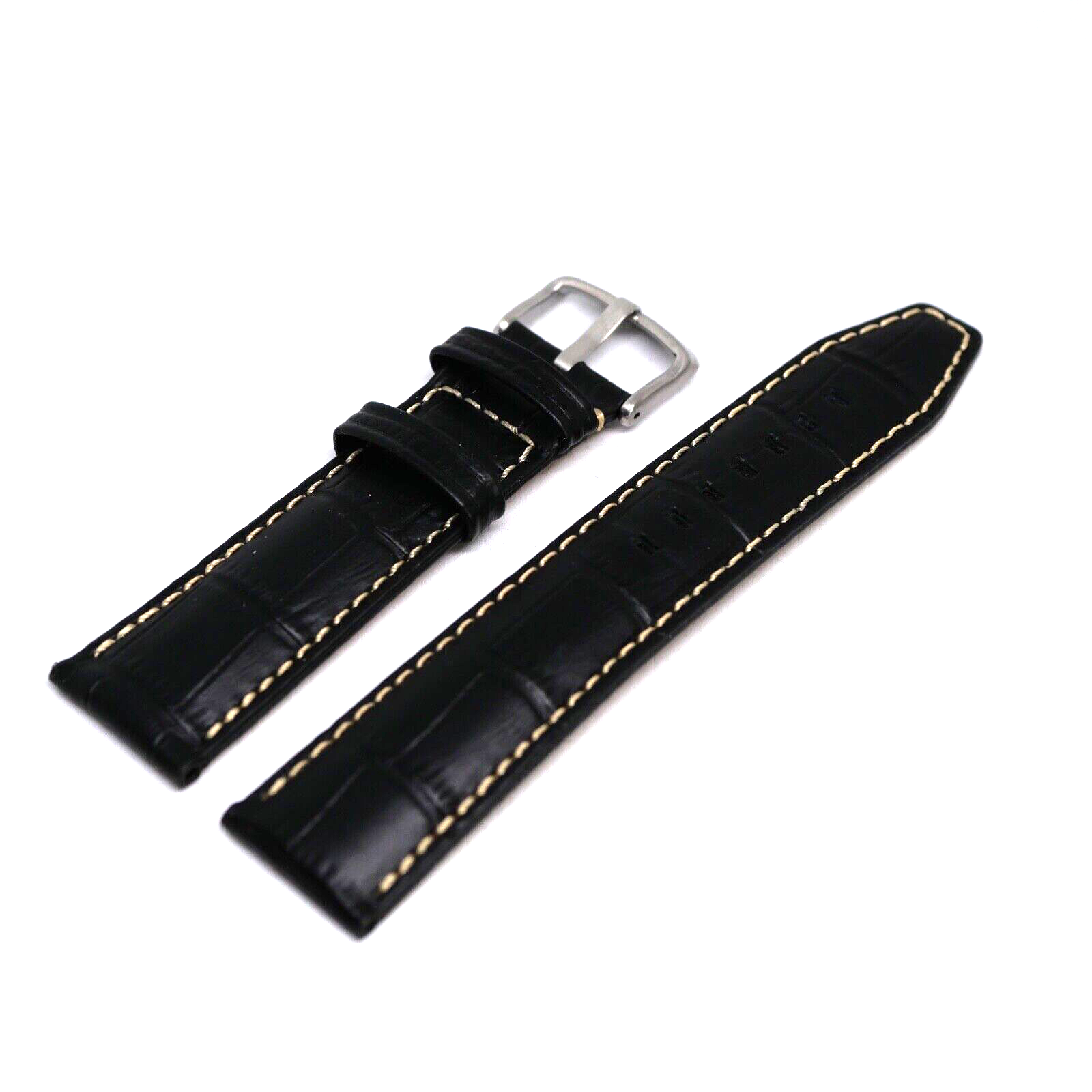 Bracelet Cuir Véritable 22 mm Noir ROCHET Façon alligator FAIT MAIN (9831)