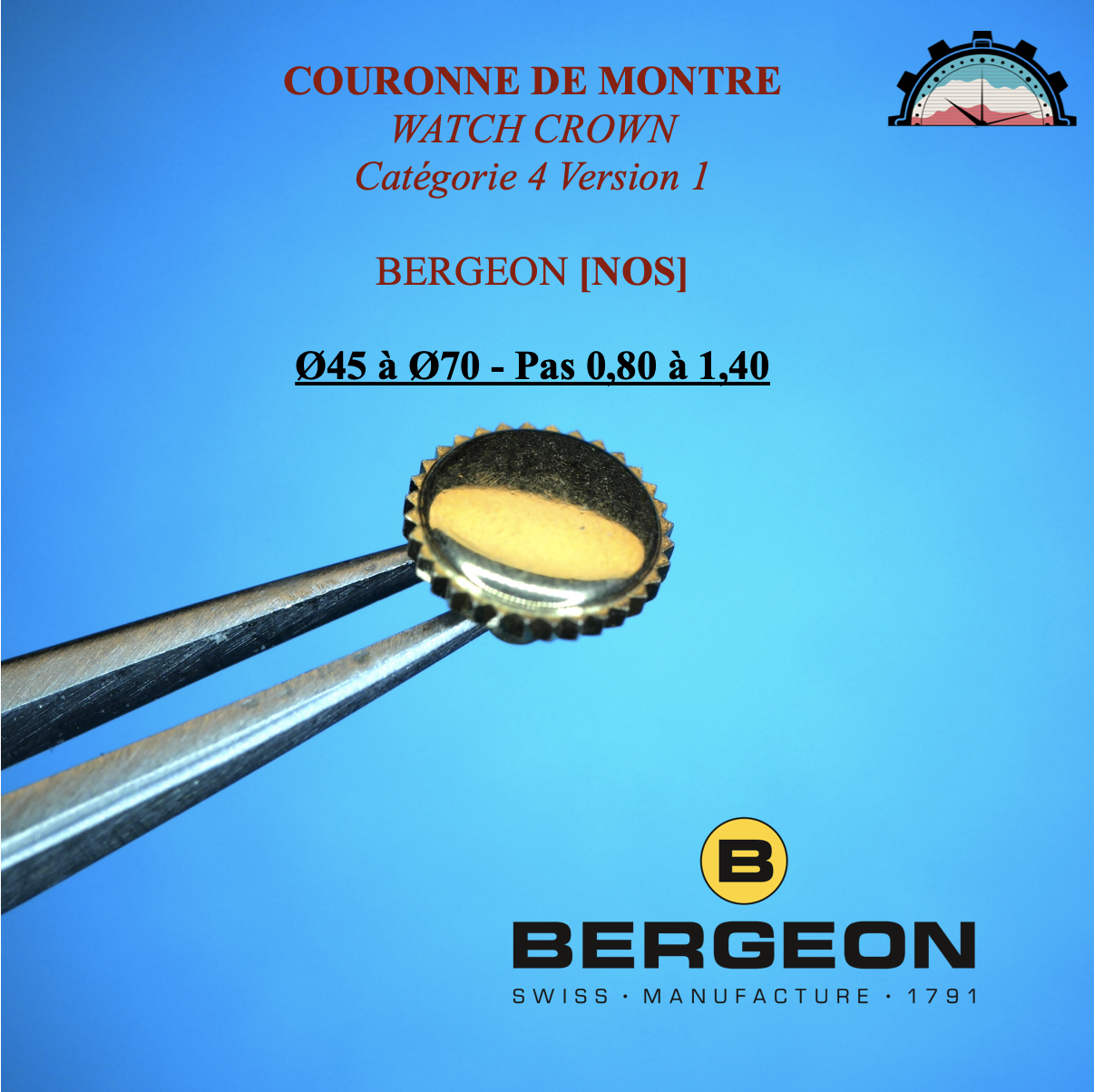 Couronne Montre Forme PUNAISE Ø45 à 70 - Pas 0,80 à 1,40 Canon long Doré (1)