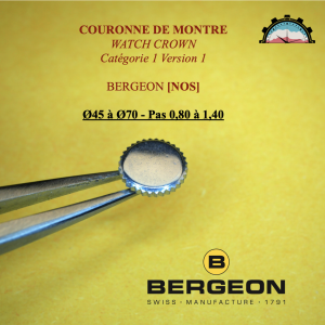 Couronne de Montre Forme PUNAISE Ø45 à Ø70 - Pas 0,80 à 1,40 Canon court Chromé