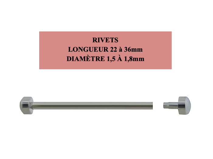 Rivet/Goupille à pression - Ø1,5 à 1,8mm - Longueur 22 à 36mm