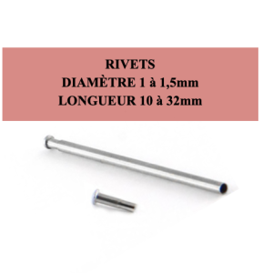 Rivet/Goupille à pression - Ø1 à 1,5mm - Longueur 10 à 32mm