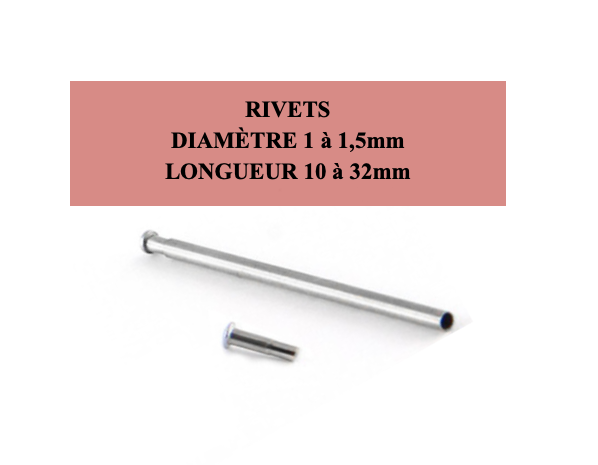 Rivet/Goupille à pression - Ø1 à 1,5mm - Longueur 10 à 32mm