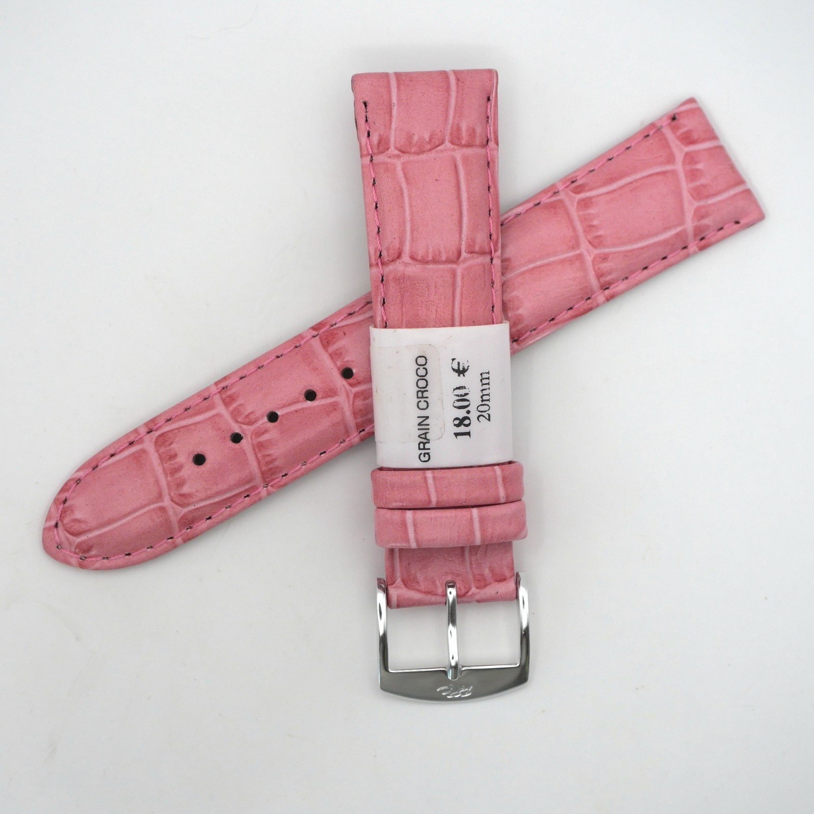 Bracelet de montre en cuir véritable grain croco - 20 mm Fuschia - Rochet