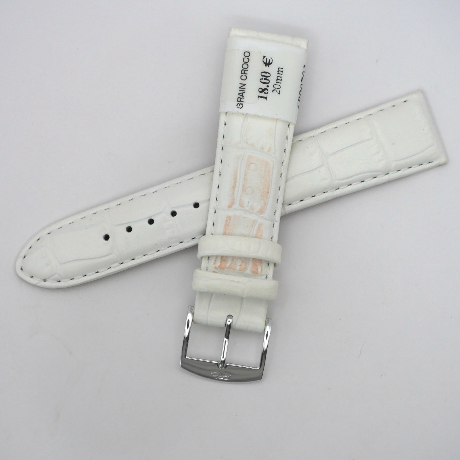 Bracelet de montre en cuir véritable grain croco - 20 mm Blanc - Rochet