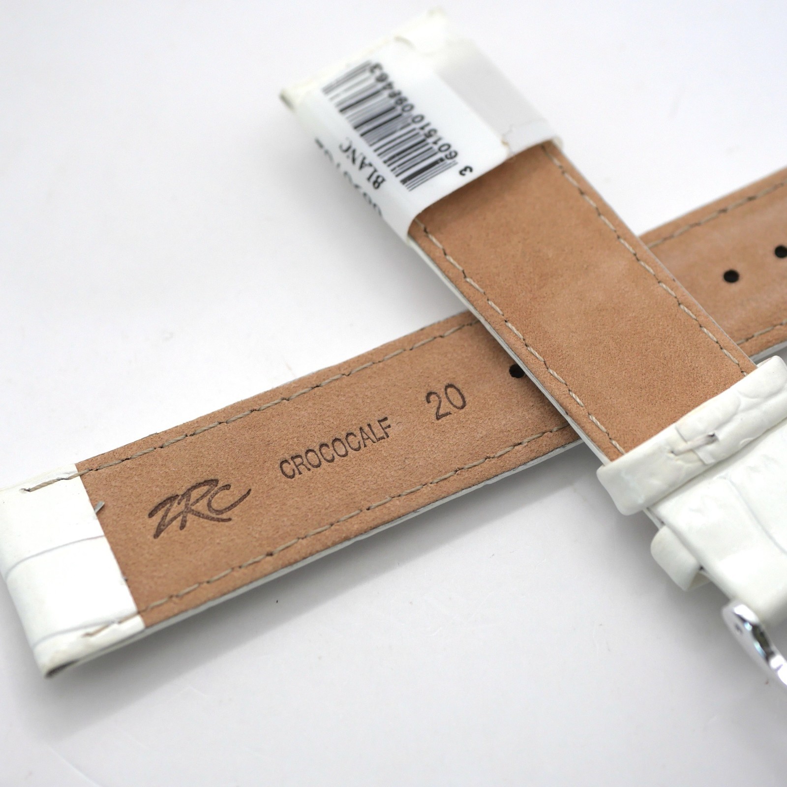 Bracelet de montre en cuir véritable grain croco - 20 mm Blanc - Rochet – Image 4