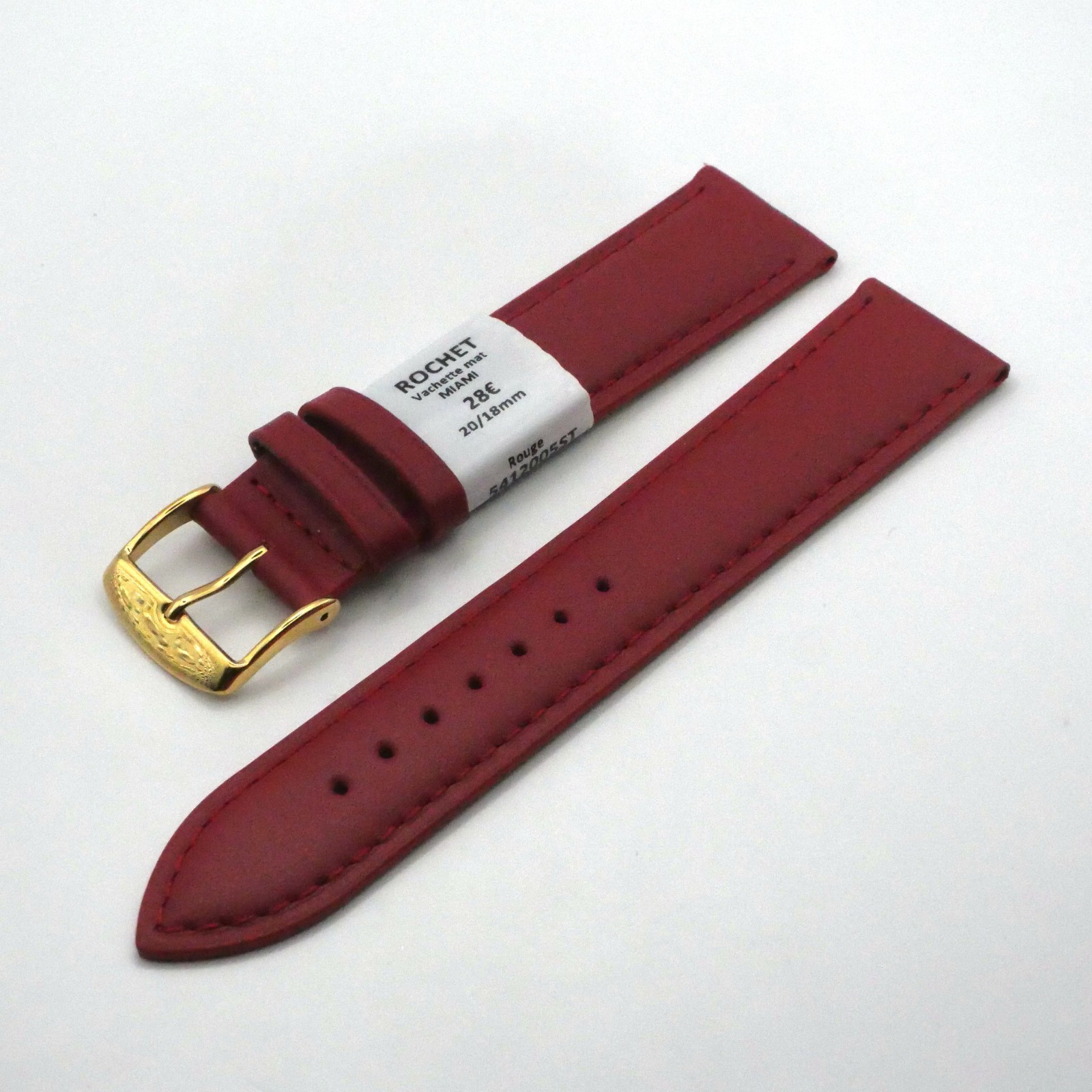 Bracelet de montre en cuir Véritable vachette - 20 mm Rouge - Rochet – Image 2