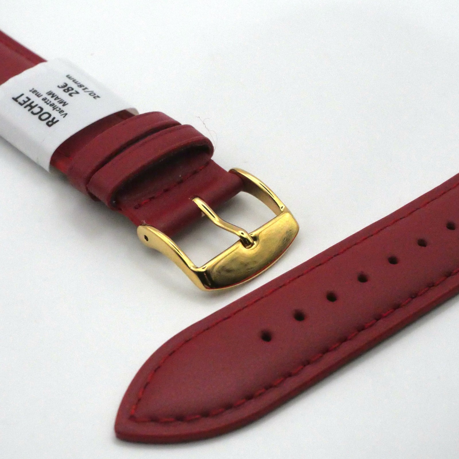 Bracelet de montre en cuir Véritable vachette - 20 mm Rouge - Rochet – Image 3