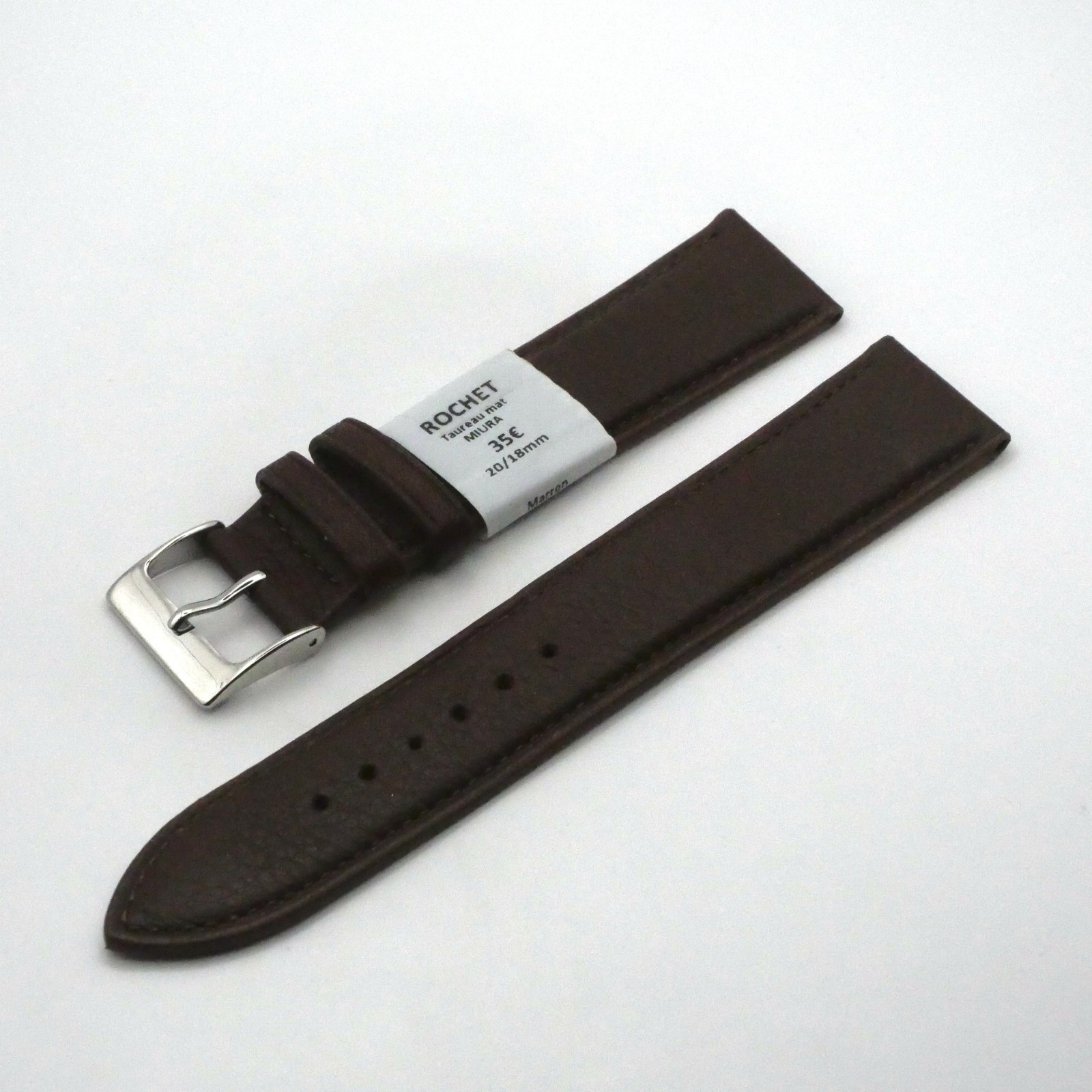 Bracelet de montre en cuir Véritable taureau - 20 mm Marron - Rochet – Image 2