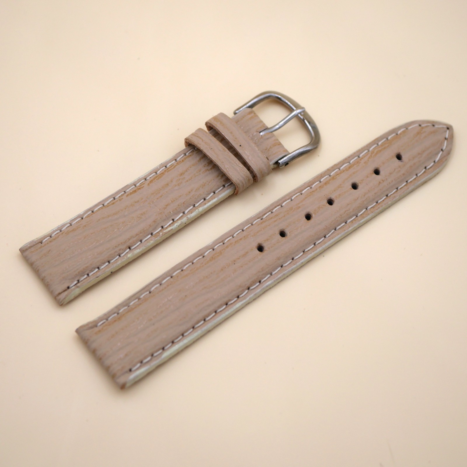 Bracelet en cuir Véritable Étanche 20 mm Beige - Fabriqué en France - XS
