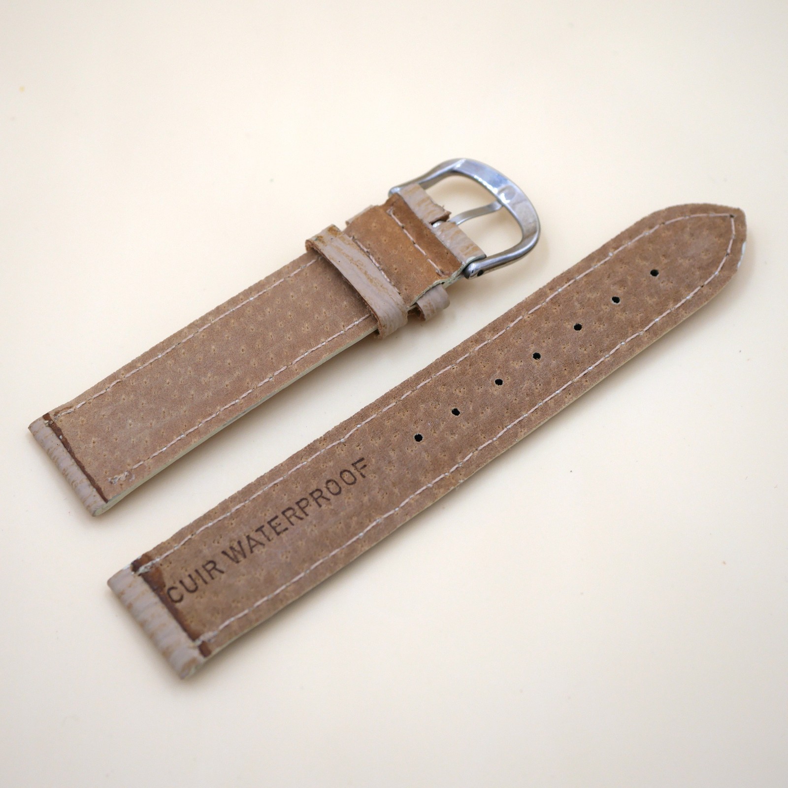 Bracelet en cuir Véritable Étanche 20 mm Beige - Fabriqué en France - XS – Image 2