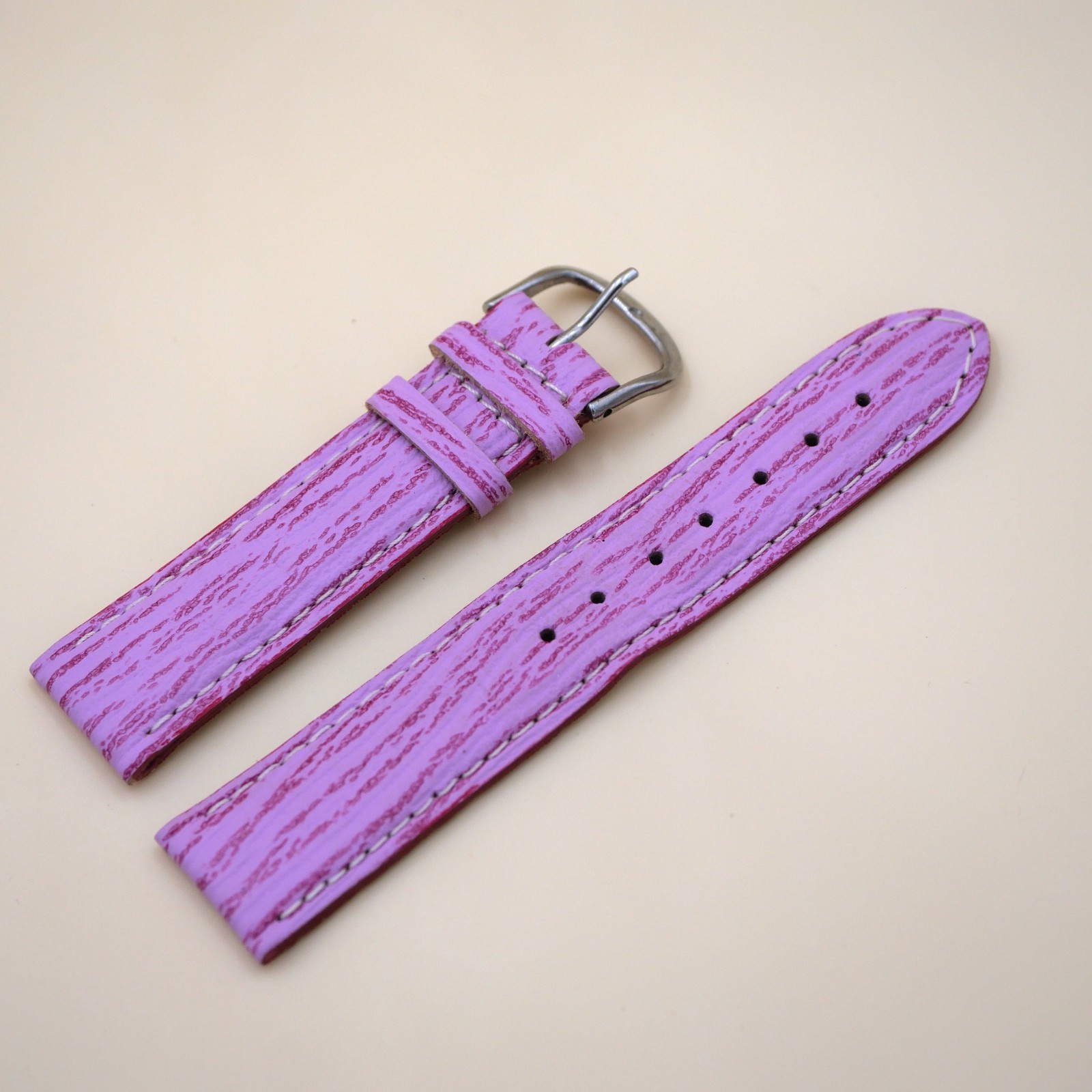 Bracelet en cuir Véritable Étanche 20 mm Violet - Fabriqué en France - XS