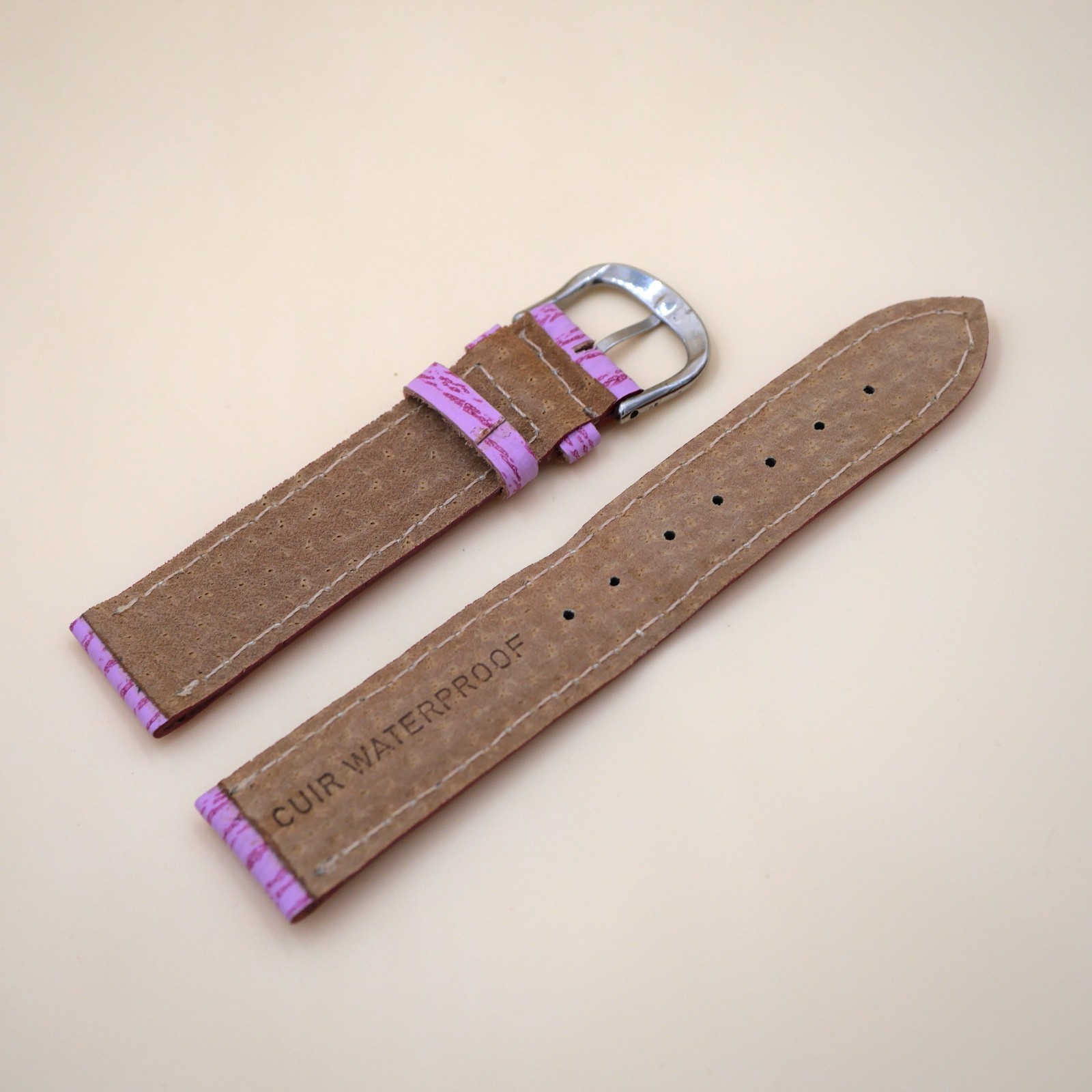 Bracelet en cuir Véritable Étanche 20 mm Violet - Fabriqué en France - XS – Image 2