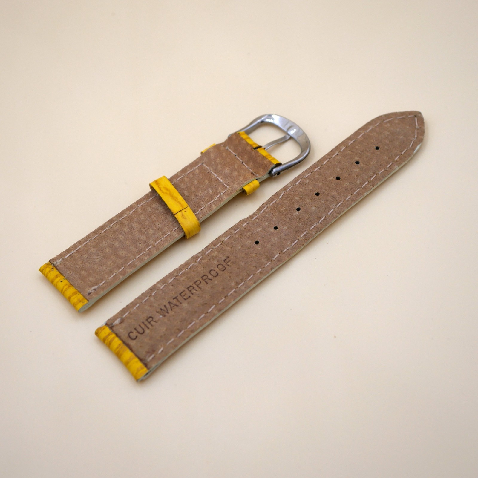 Bracelet en cuir Véritable Étanche 20 mm Jaune - Fabriqué en France - XS – Image 2