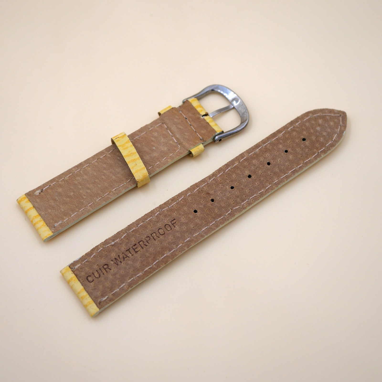 Bracelet en cuir Véritable Étanche 20 mm Jaune - Fabriqué en France - XS (4566) – Image 2