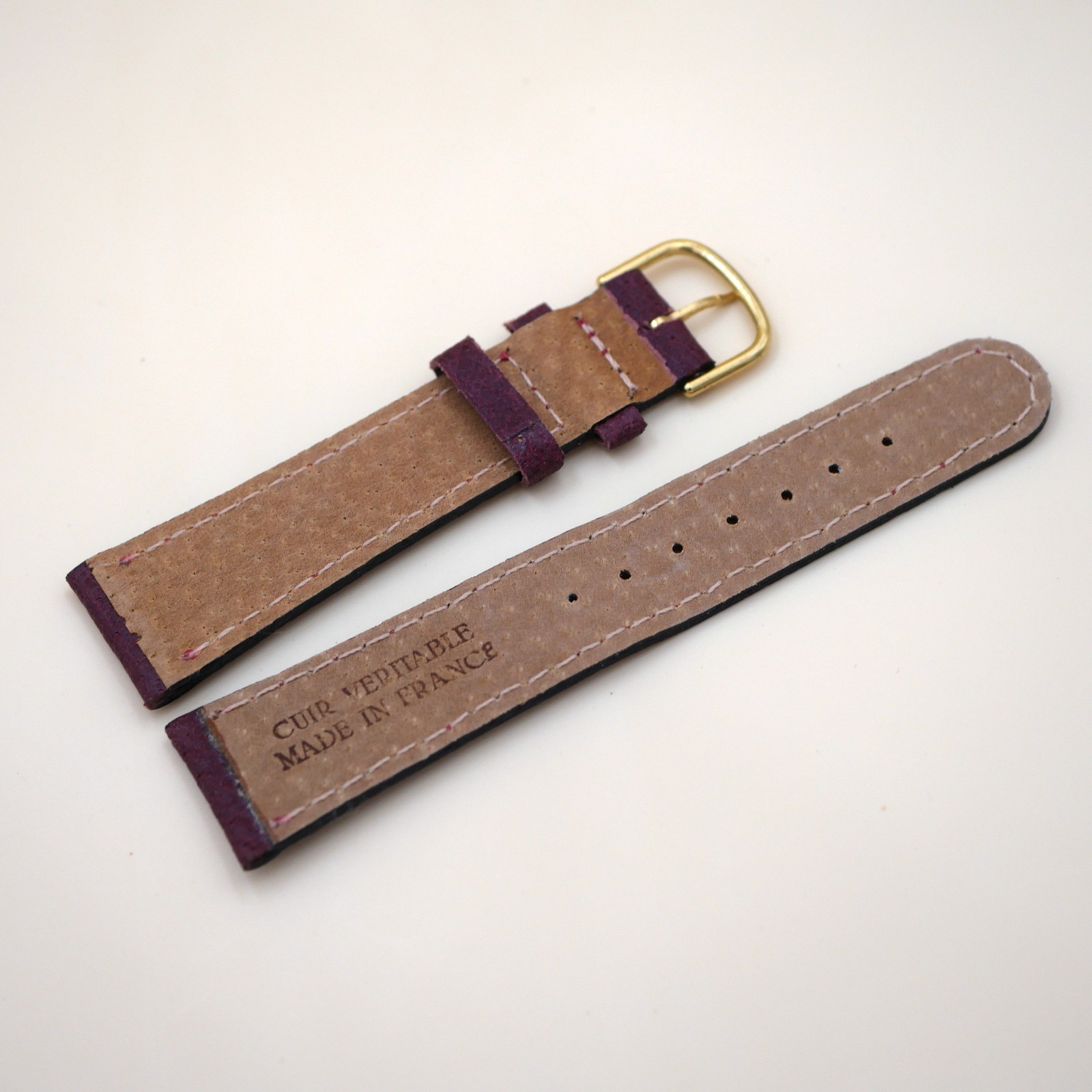 Bracelet en cuir Véritable 20 mm Bordeaux - Fabriqué en France - XS – Image 2