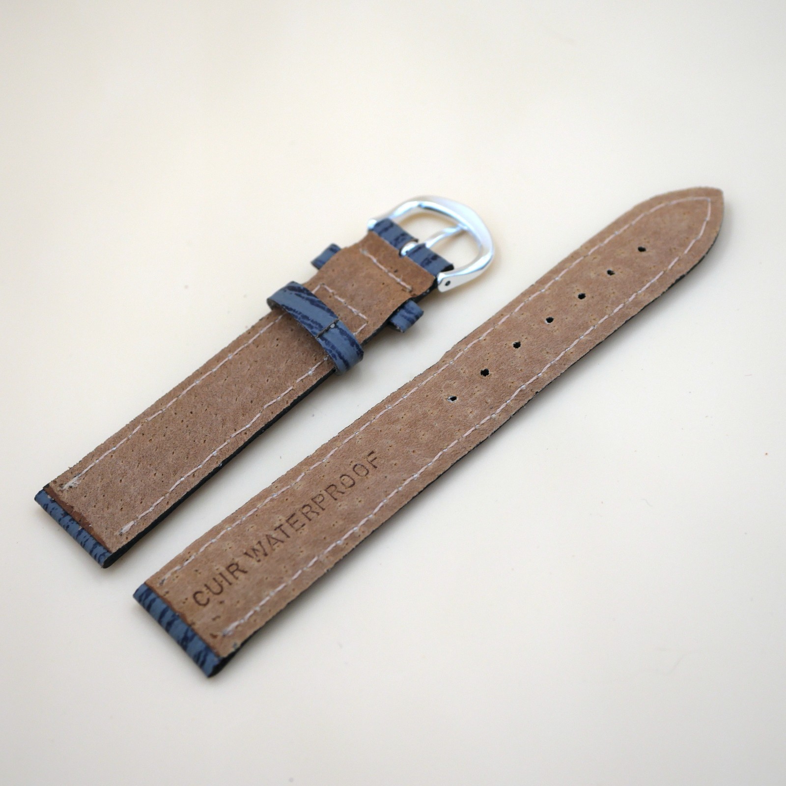 Bracelet en cuir Véritable 18 mm Étanche gris - Fabriqué en France - XS – Image 2