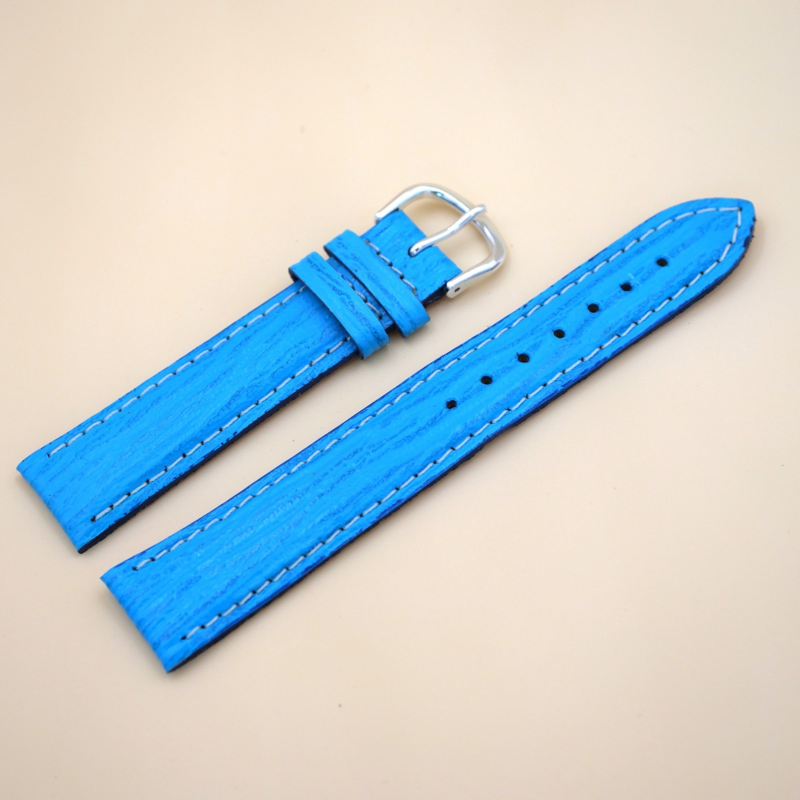 Bracelet en cuir Véritable 18 mm Étanche bleu - Fabriqué en France - XS