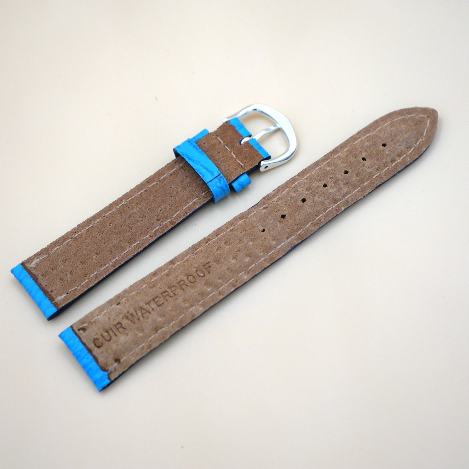 Bracelet en cuir Véritable 18 mm Étanche bleu - Fabriqué en France - XS – Image 2