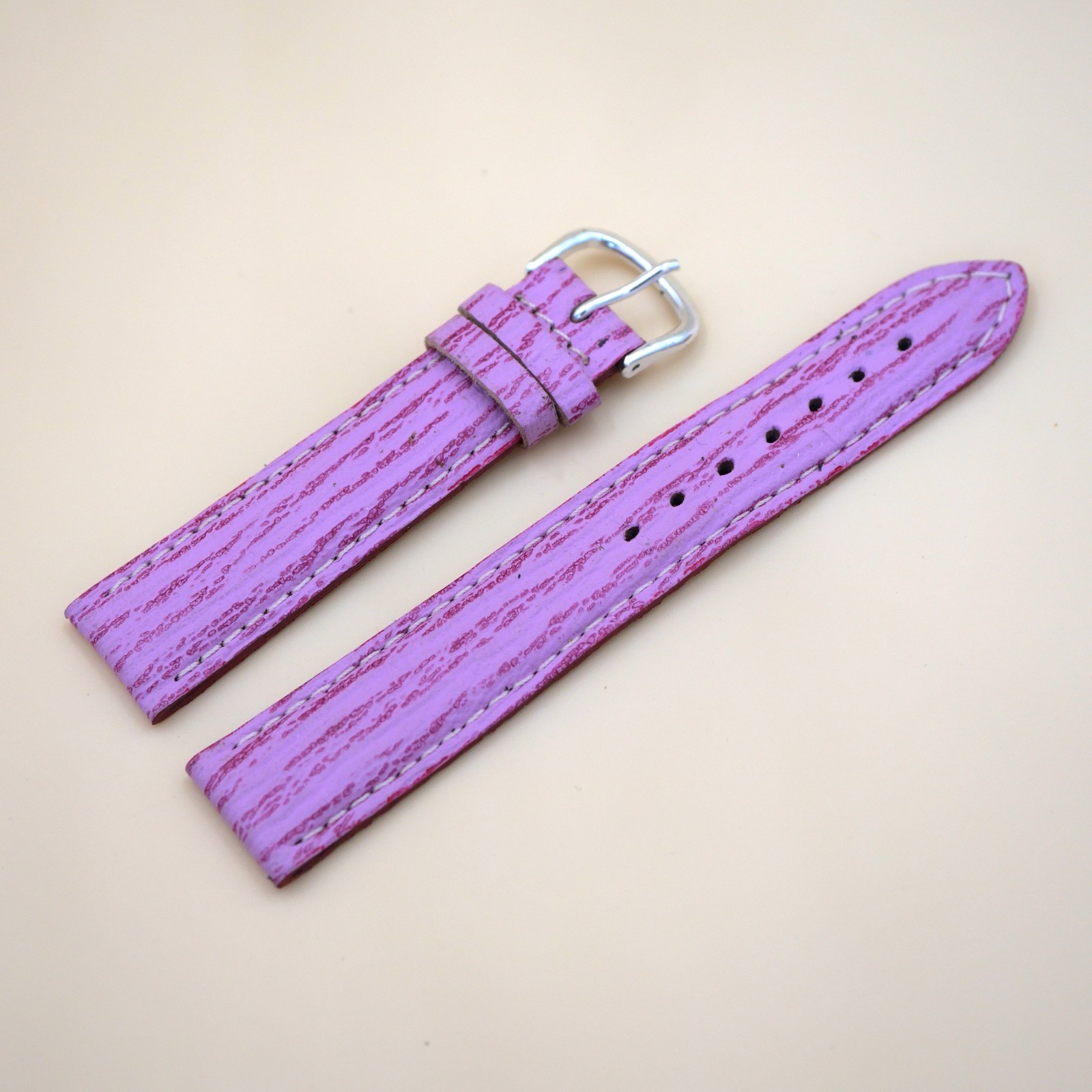 Bracelet en cuir Véritable 18 mm Étanche Rose - Fabriqué en France - XL