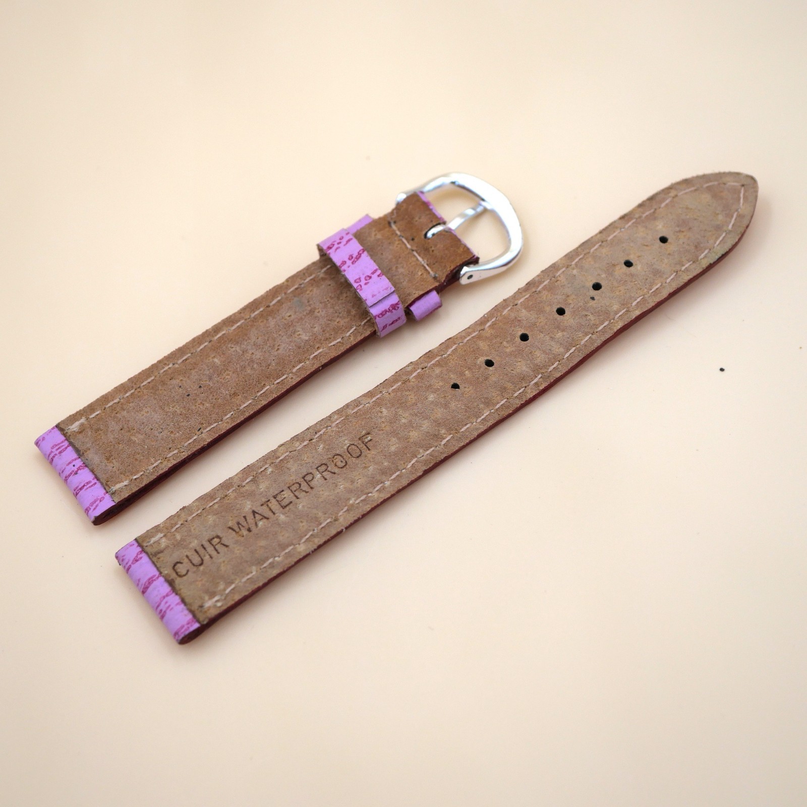 Bracelet en cuir Véritable 18 mm Étanche Rose - Fabriqué en France - XL – Image 2