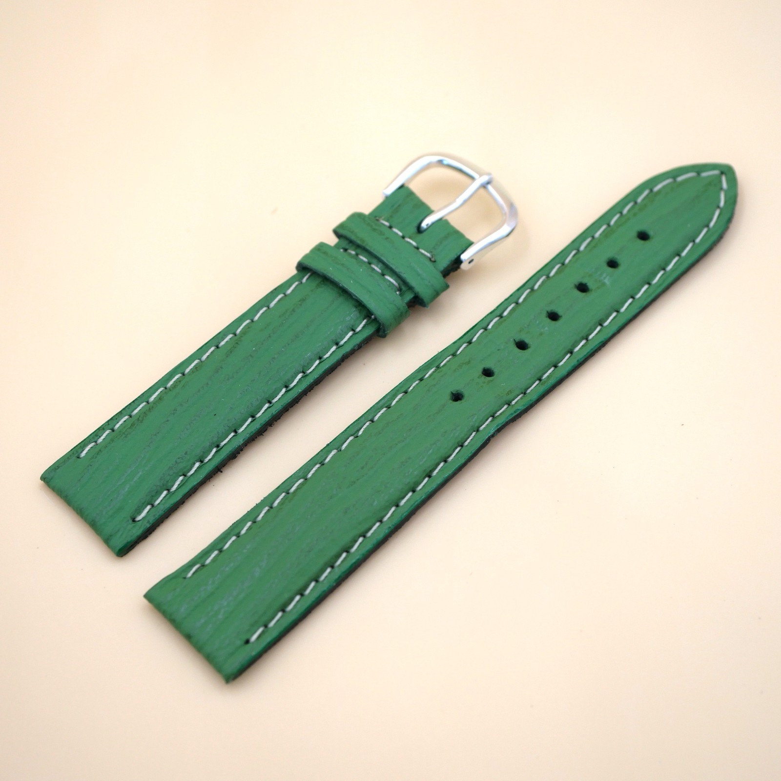 Bracelet en cuir Véritable 18 mm Étanche vert - Fabriqué en France - XS