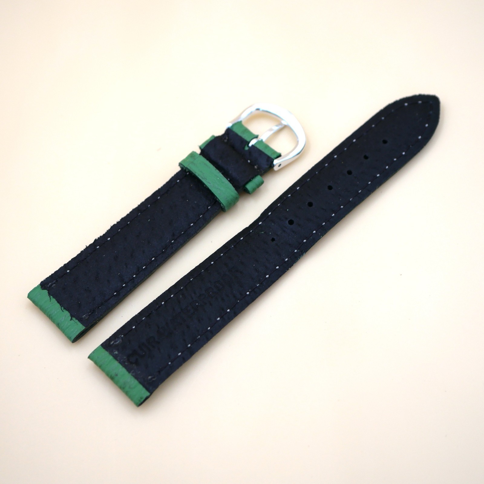 Bracelet en cuir Véritable 18 mm Étanche vert - Fabriqué en France - XS – Image 2
