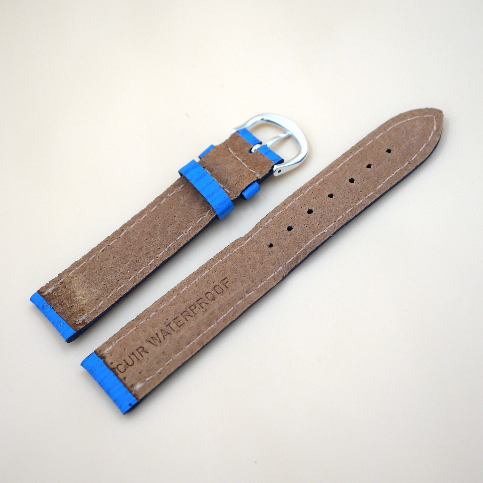 Bracelet en cuir Véritable 18 mm Étanche bleu - Fabriqué en France - XS (4093) – Image 2