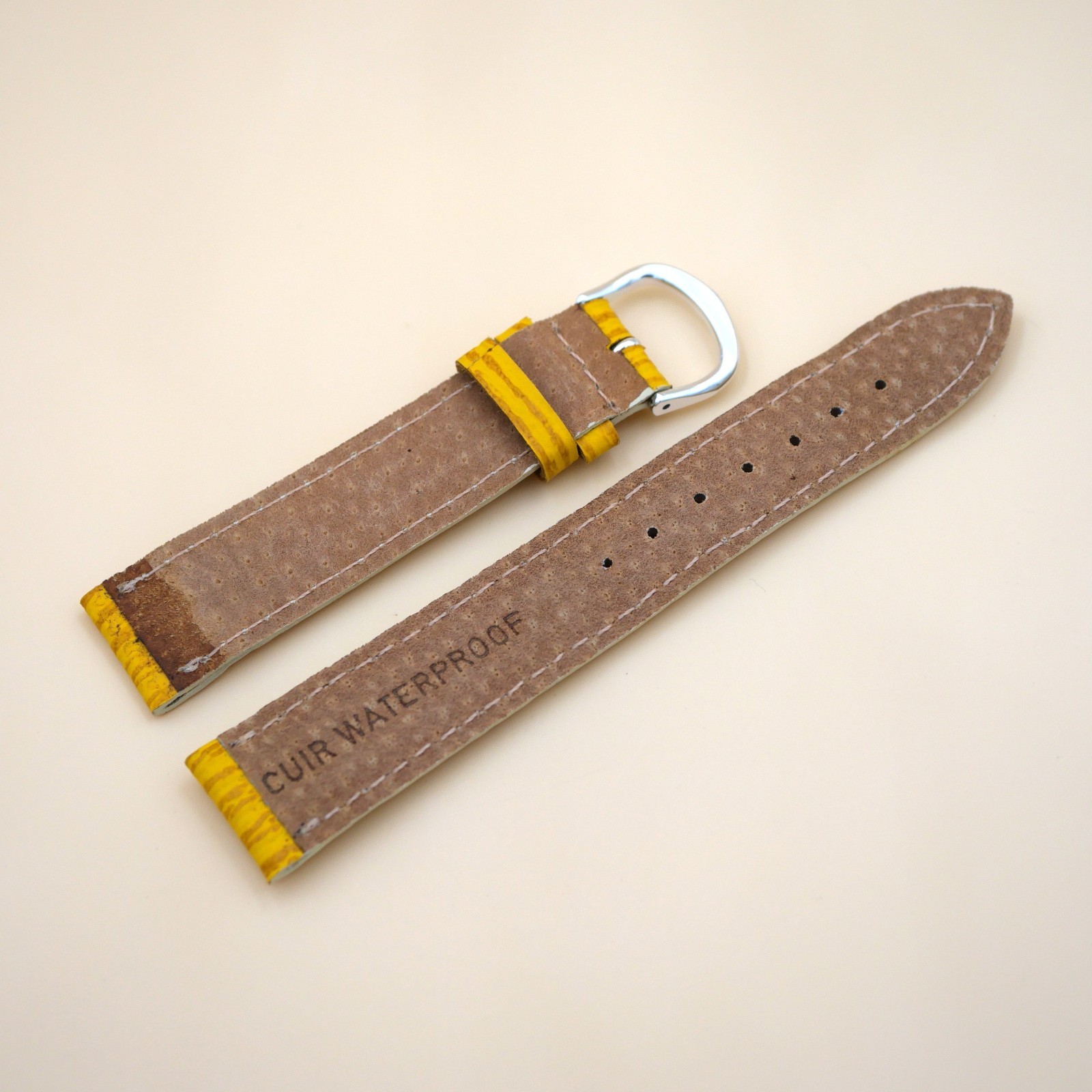 Bracelet en cuir Véritable Étanche 18 mm Jaune - Fabriqué en France - XS – Image 2