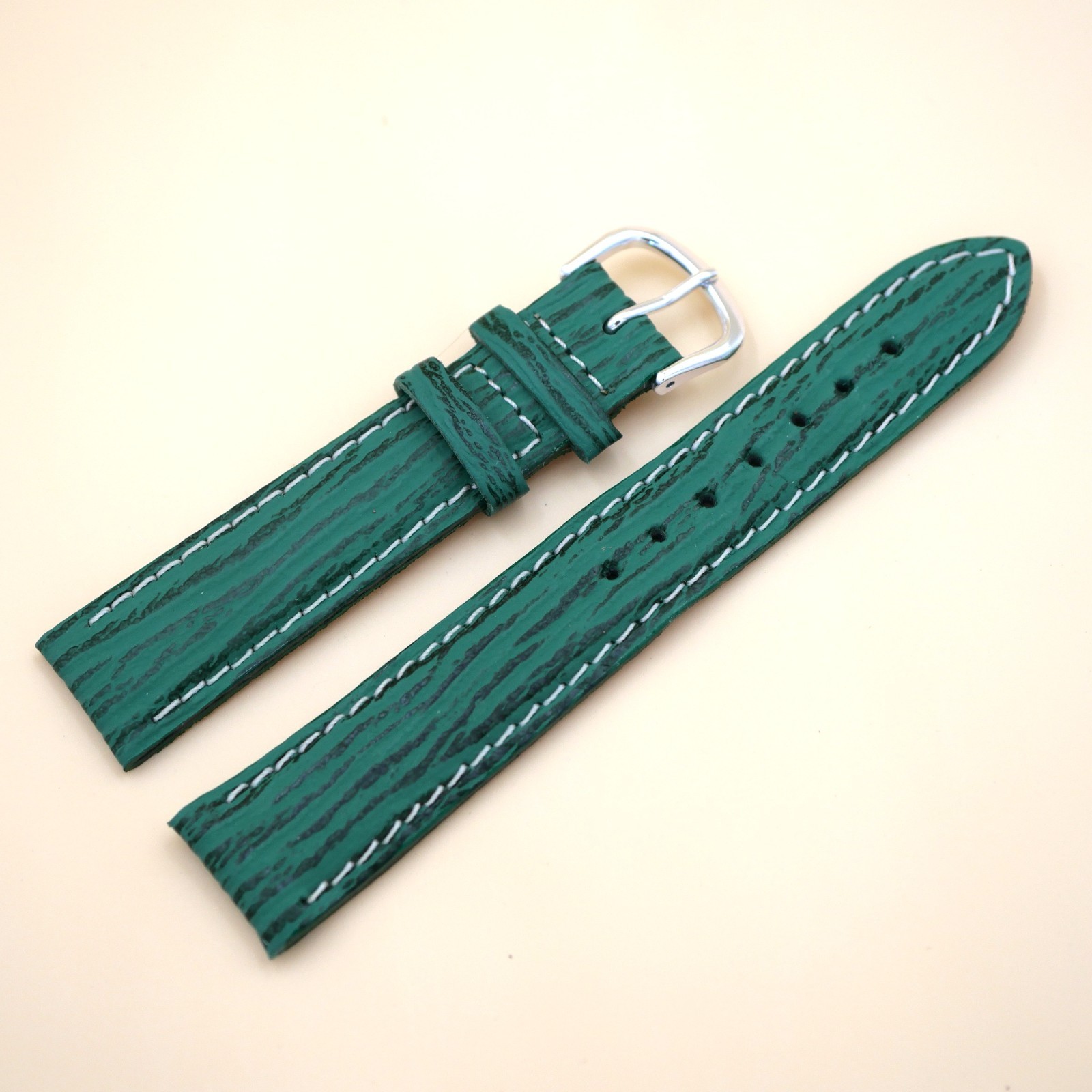 Bracelet en cuir Véritable 18 mm Étanche vert - Fabriqué en France - XS (4095)