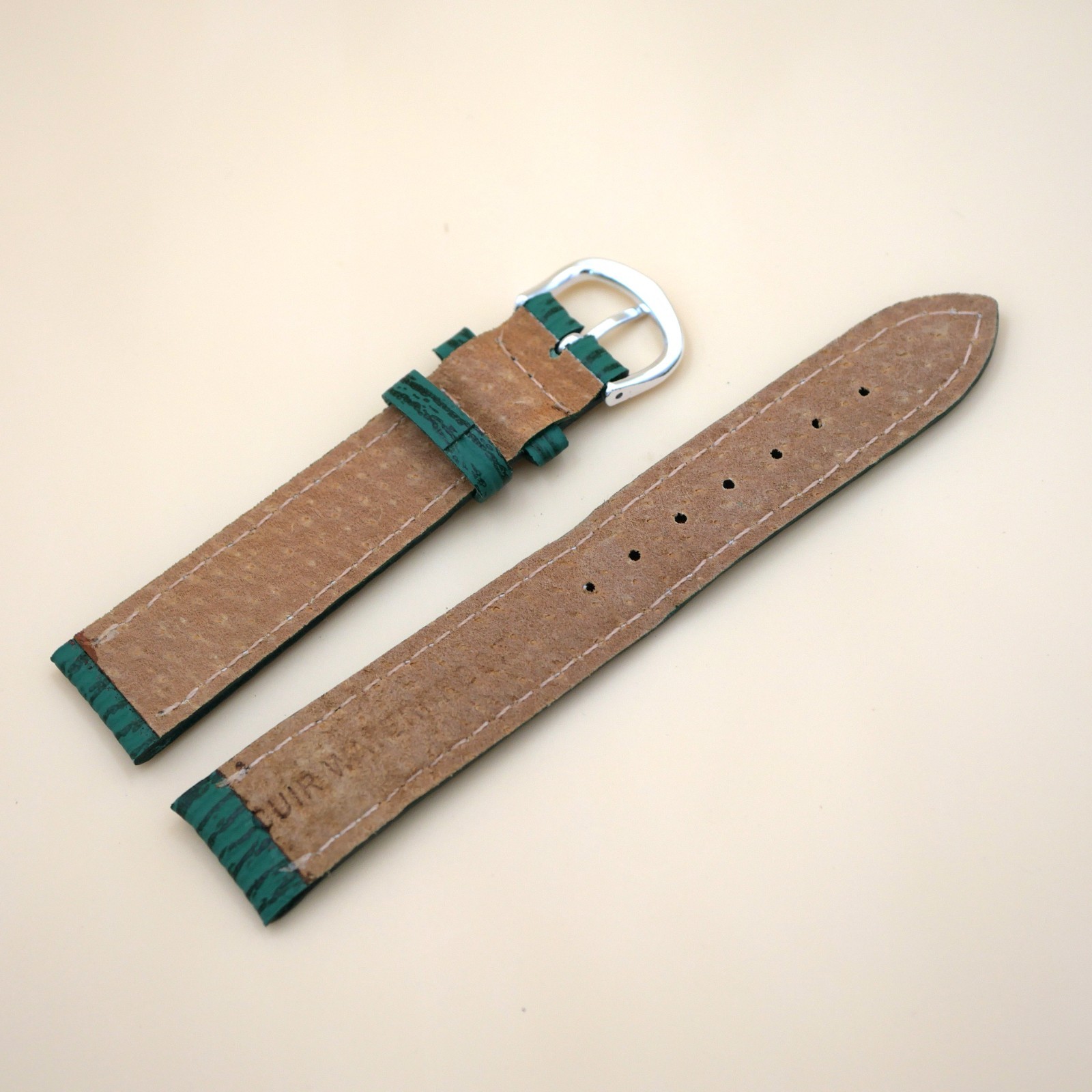 Bracelet en cuir Véritable 18 mm Étanche vert - Fabriqué en France - XS (4095) – Image 2