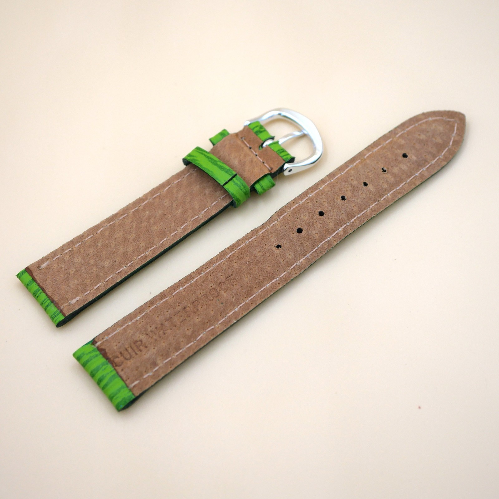 Bracelet en cuir Véritable 18 mm Étanche vert - Fabriqué en France - XS (4098) – Image 2