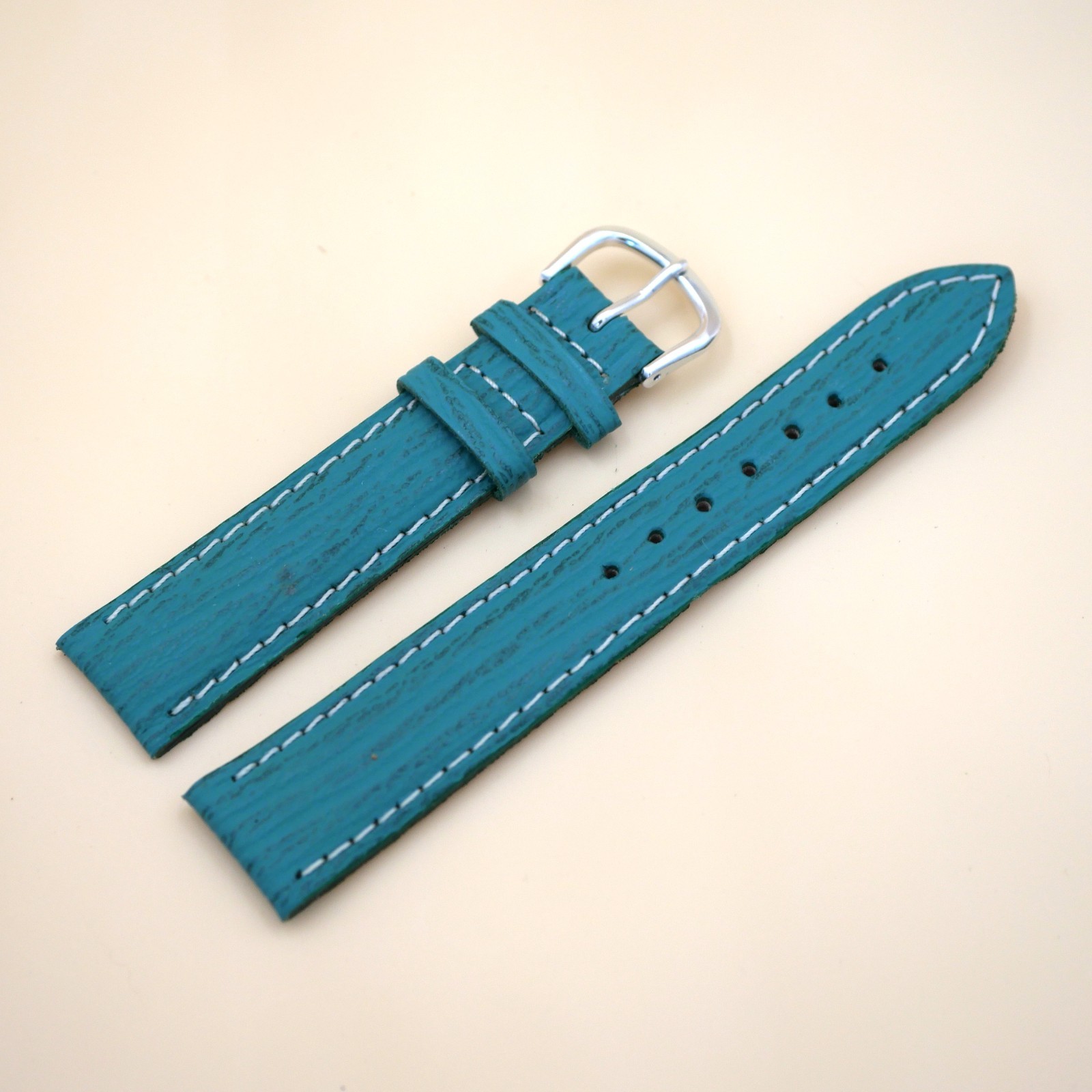 Bracelet en cuir Véritable 18 mm Étanche Turquoise - Fabriqué en France XS