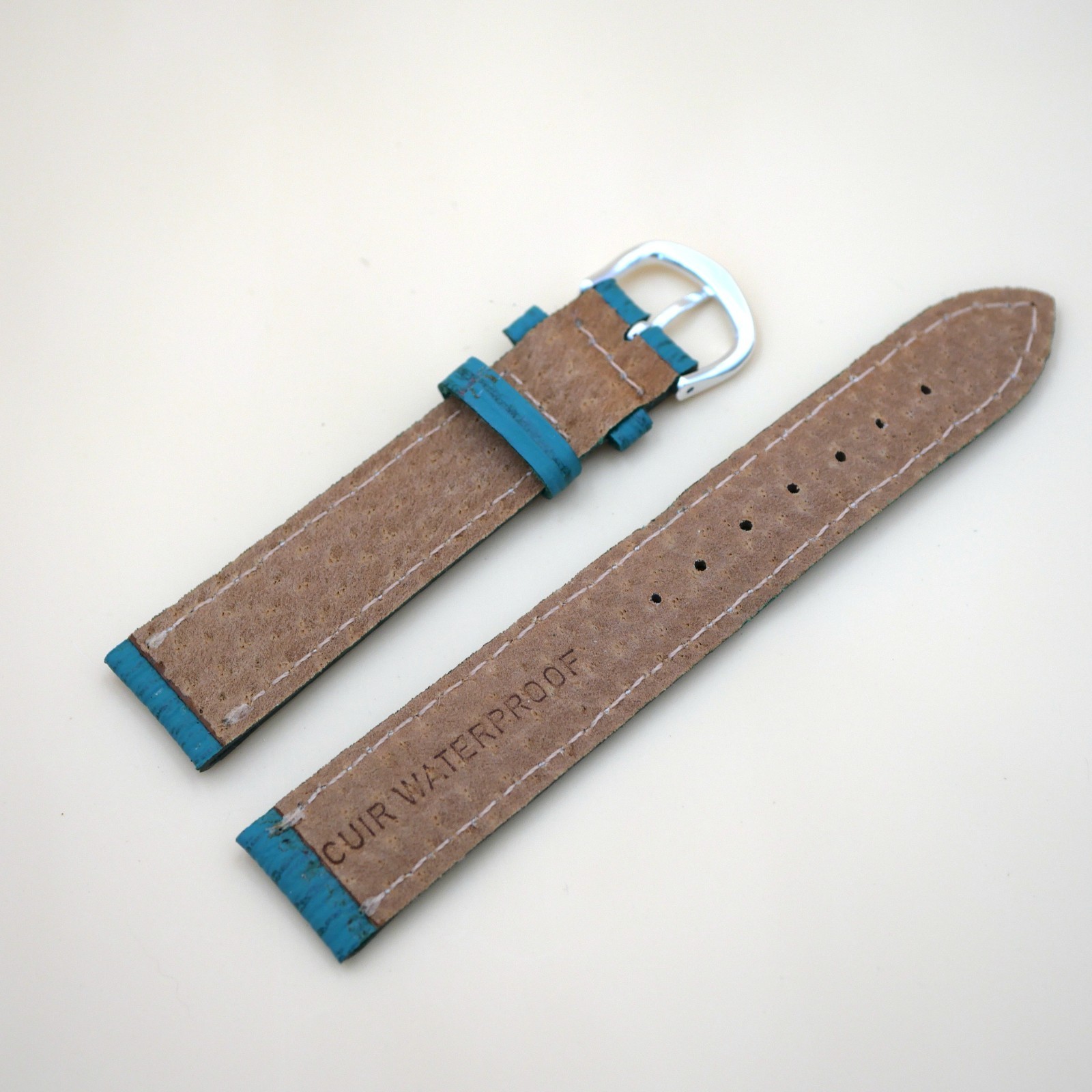 Bracelet en cuir Véritable 18 mm Étanche Turquoise - Fabriqué en France XS – Image 2