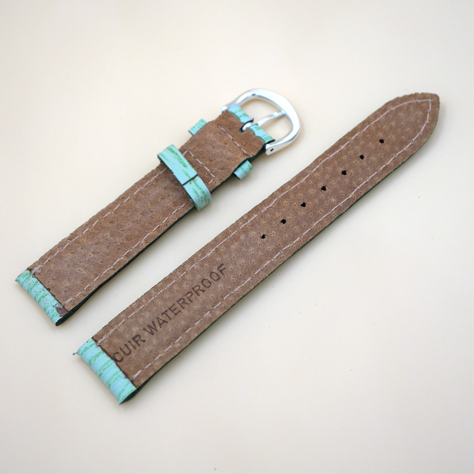 Bracelet en cuir Véritable 18 mm Étanche ciel - Fabriqué en France - XS – Image 2