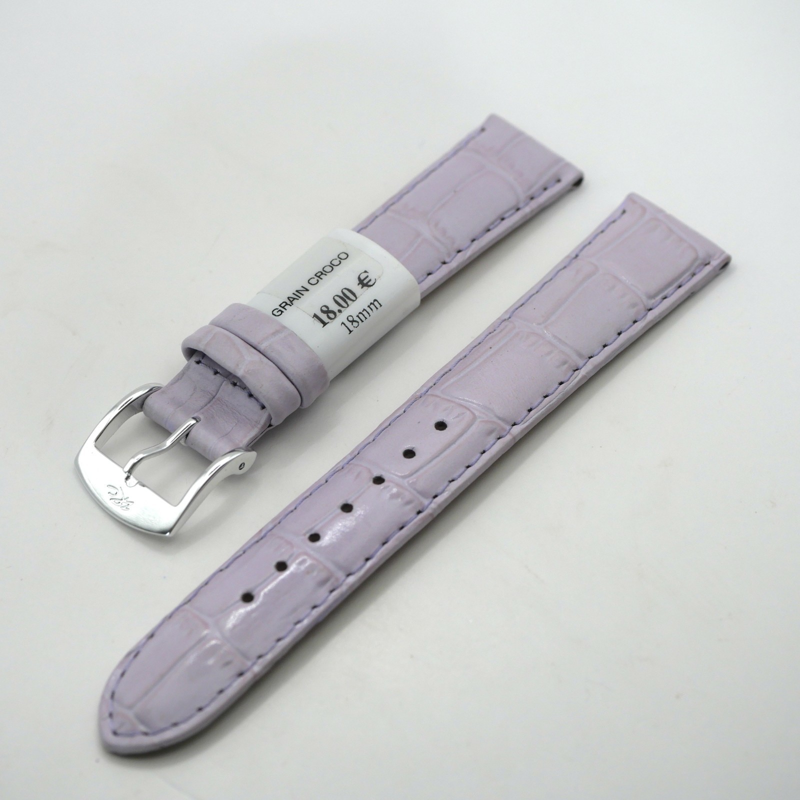 Bracelet de montre en cuir véritable grain croco - 18 mm Parme - Rochet – Image 2