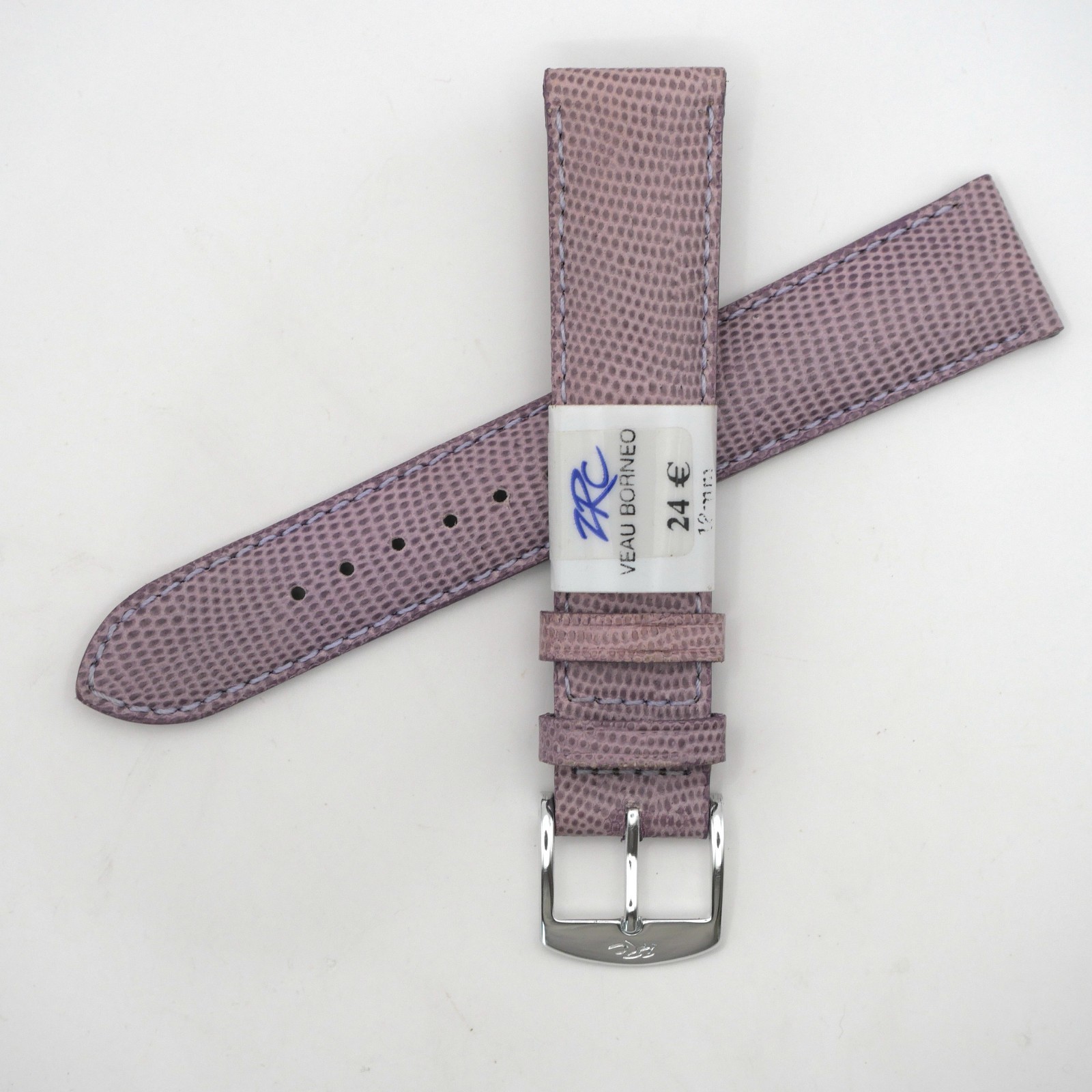 Bracelet de montre en cuir véritable Veau borneo - 18 mm Parme - Rochet