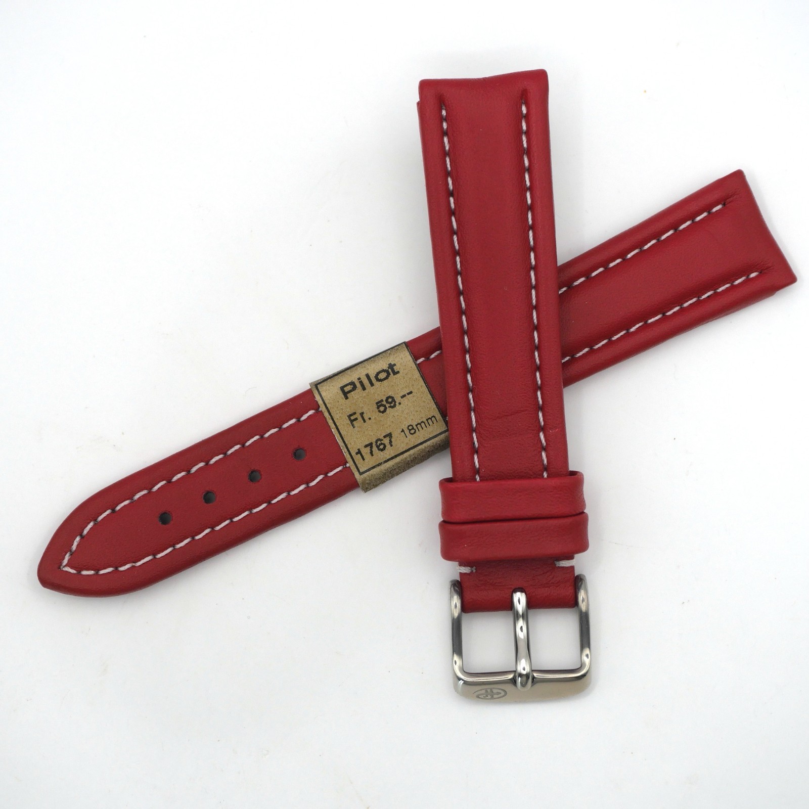 Bracelet de montre en cuir véritable Pilot - 18 mm Rouge - Colly