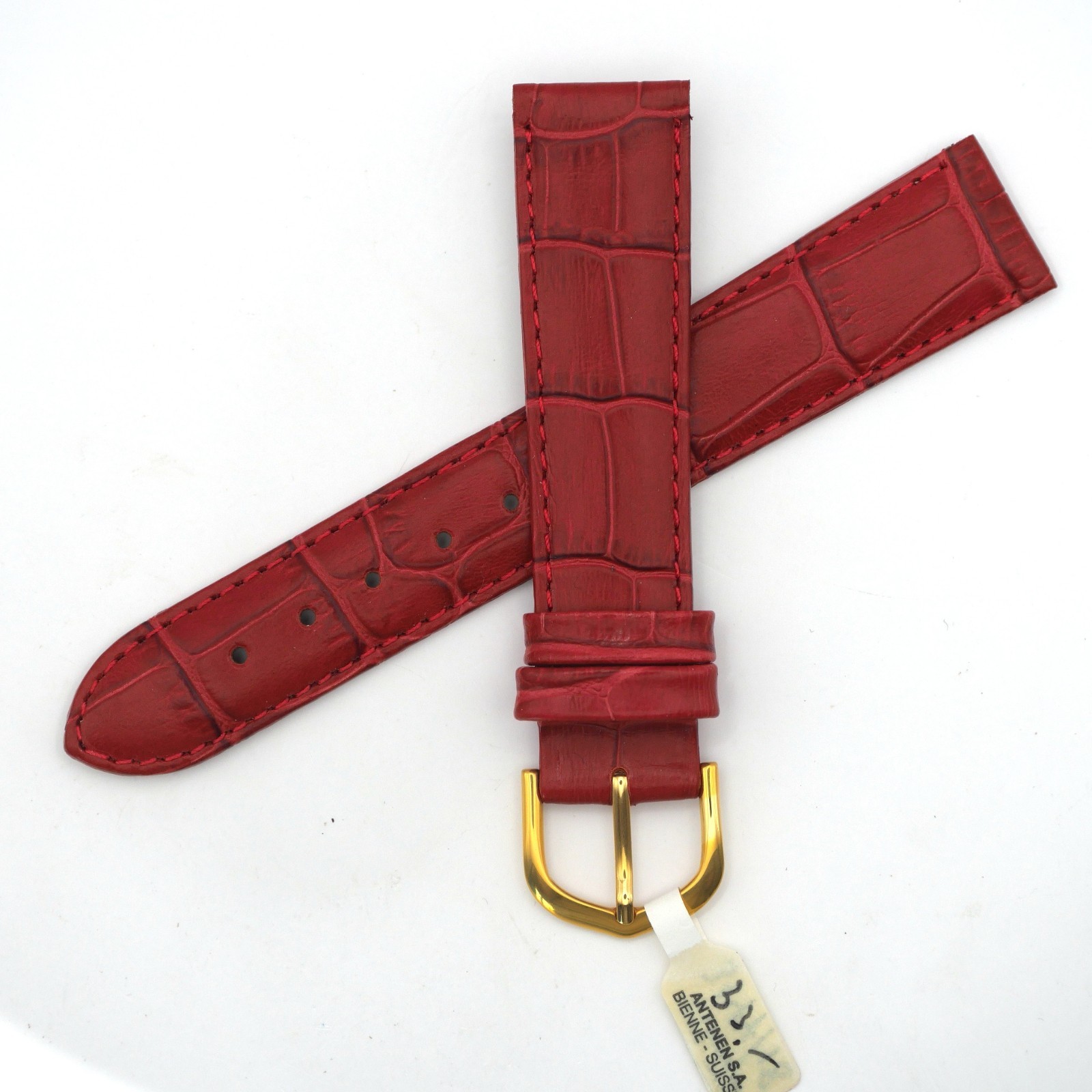 Bracelet de montre en cuir véritable façon croco - 18 mm Rouge - Antenen