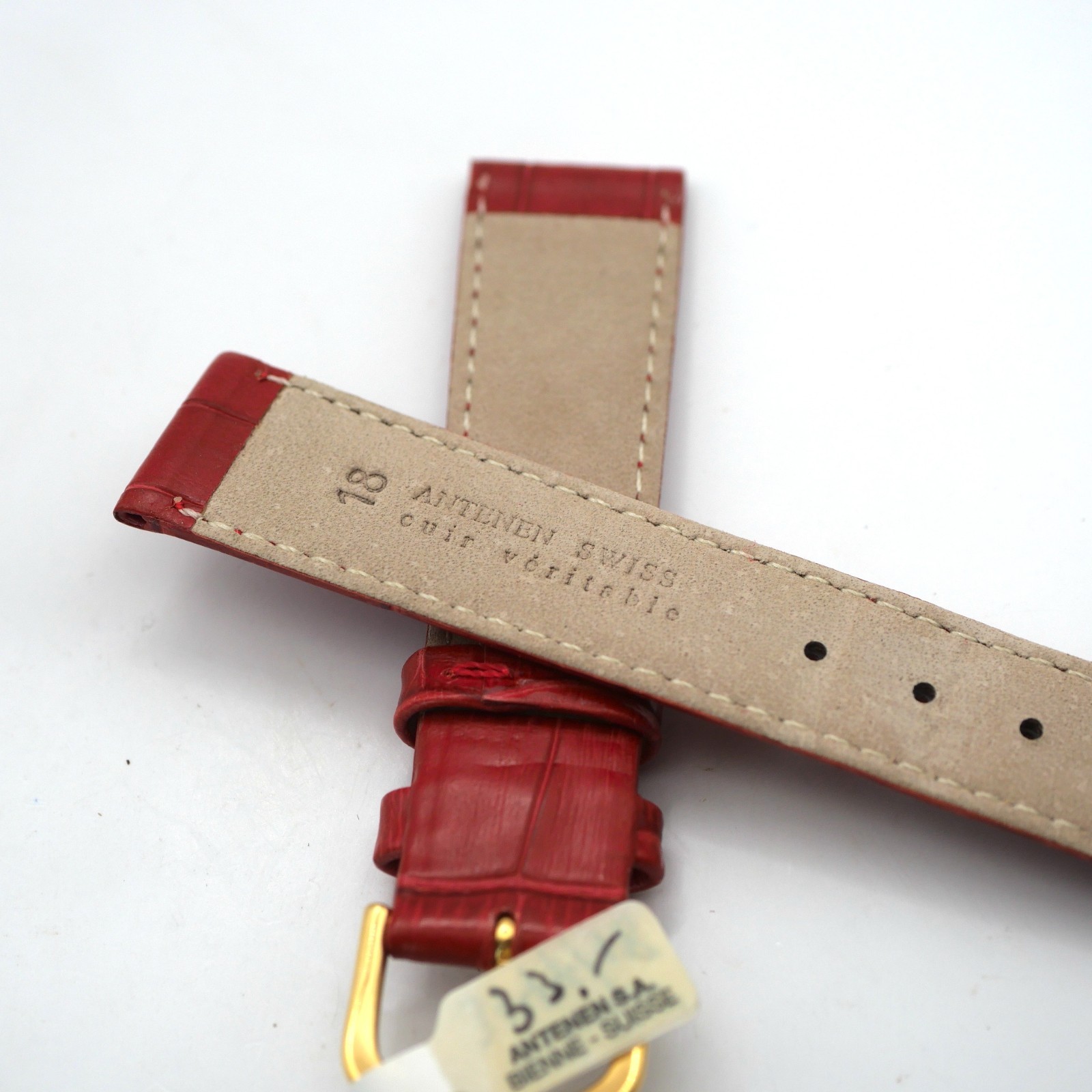 Bracelet de montre en cuir véritable façon croco - 18 mm Rouge - Antenen – Image 3