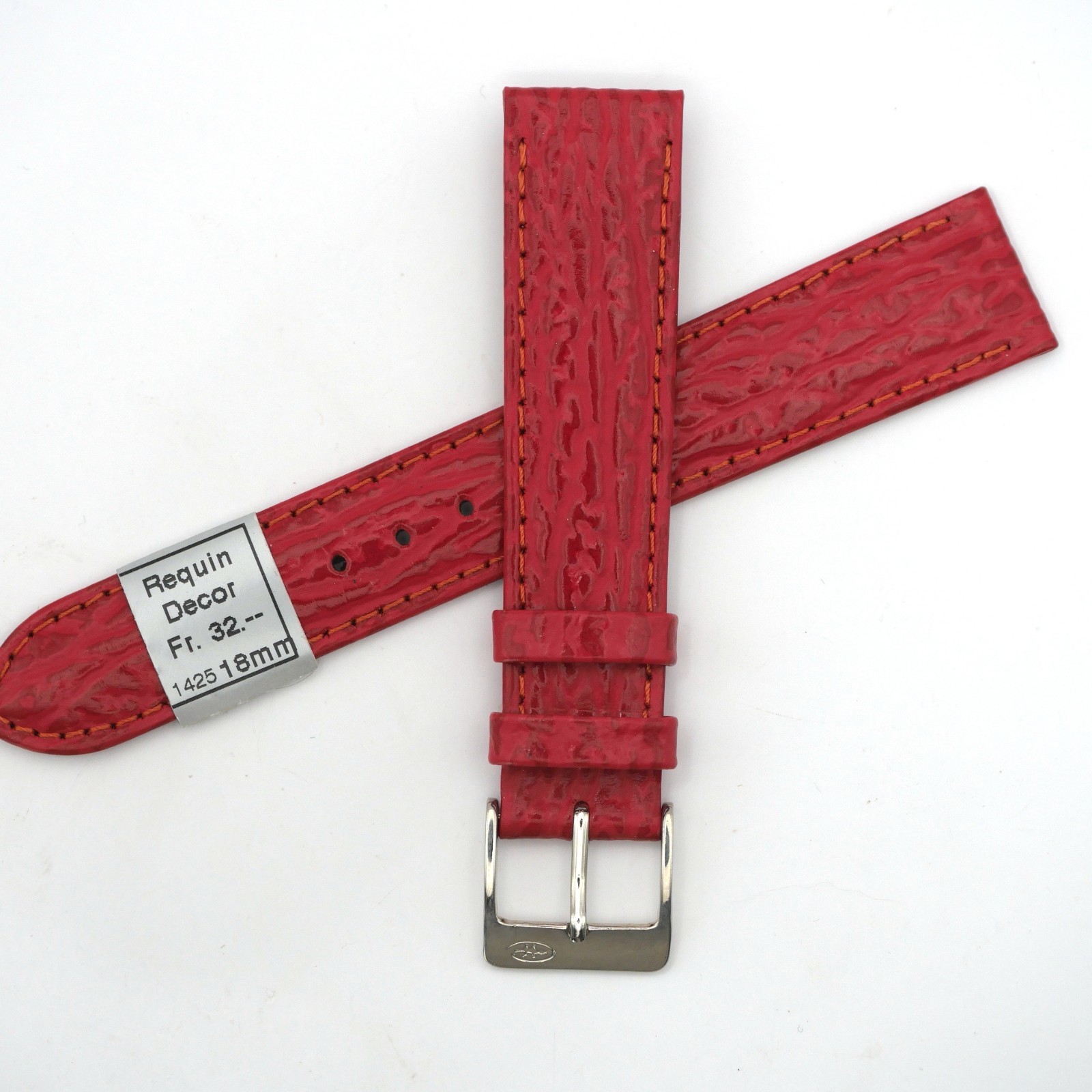 Bracelet de montre en cuir véritable façon requin - 18 mm Rouge - Colly