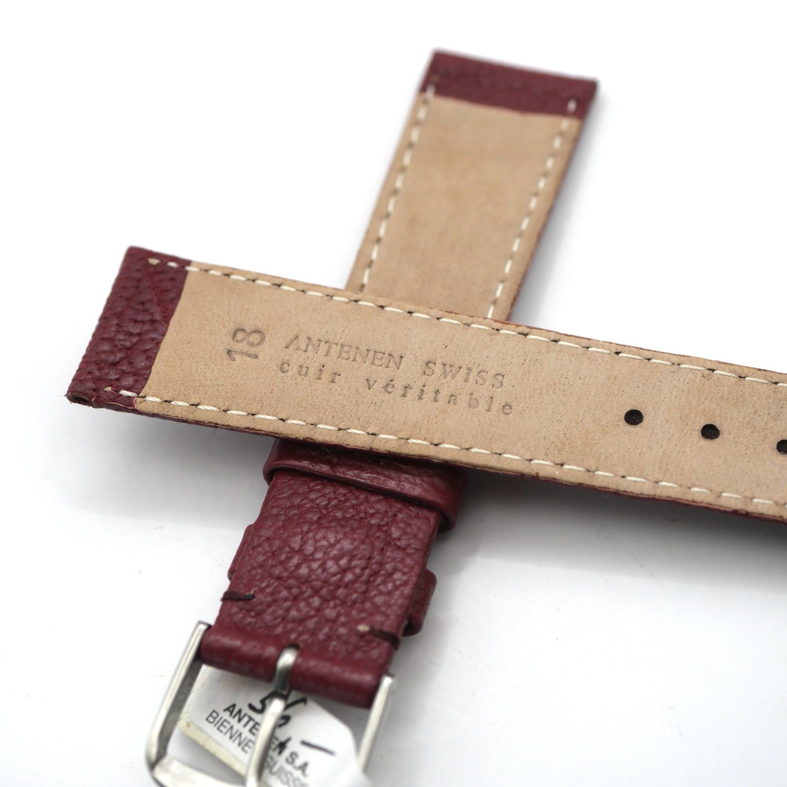 Bracelet de montre en cuir véritable - 18 mm Bordeaux - Antenen (9418) – Image 3