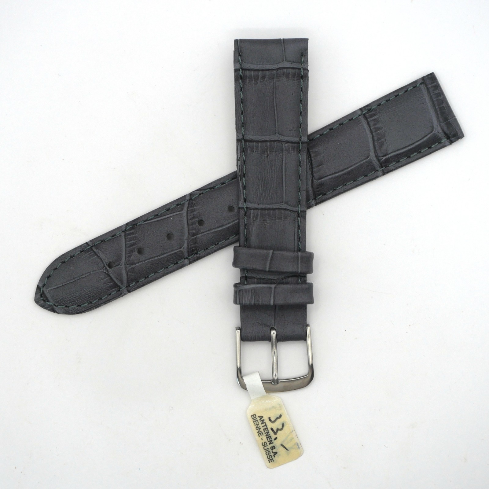 Bracelet de montre en cuir véritable façon croco - 18 mm Gris - Antenen